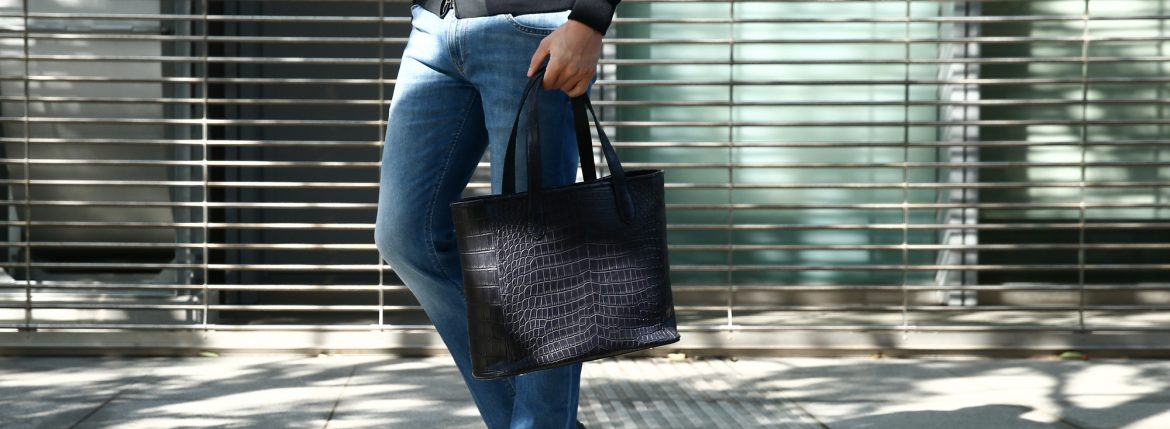 Cisei × 山本製鞄 (シセイ × 山本製鞄) Crocodile Tote Bag Medium (クロコダイル トートバッグ ミディアム) Nile Crocodile Leather (ワニ革) ナイル クロコダイル トート バッグ BLACK(ブラック),NAVY(ネイビー),BROWN(ブラウン) Made in Japan (日本製) cisei yamamotoseiho トートバック クロコ 愛知 名古屋 ZODIAC ゾディアック