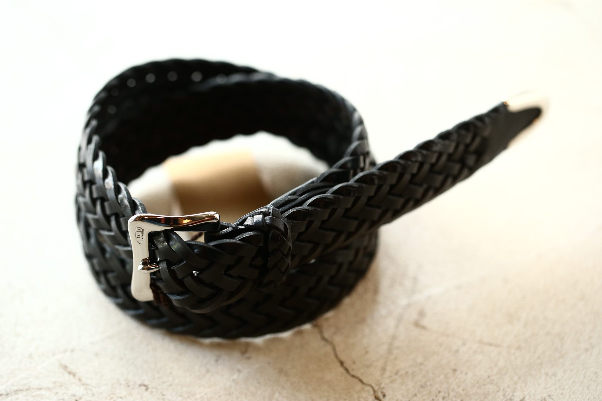 J&M DAVIDSON (ジェイアンドエムデヴィッドソン) ENVELOPE BUCKLE TIP END PLAITED BELT 30MM (エンベロープバックルチップエンドプレーテッドベルト 30mm)  57301 COWHIDE LEATHER (カウハイドレザー) プンターレ メッシュベルト BLACK (ブラック・999) Made in italy (イタリア製) 2018 春夏新作 愛知 名古屋 Alto e Diritto アルト エ デリット jmdavidson ジェイエムデヴィッドソン ベルト メッシュ