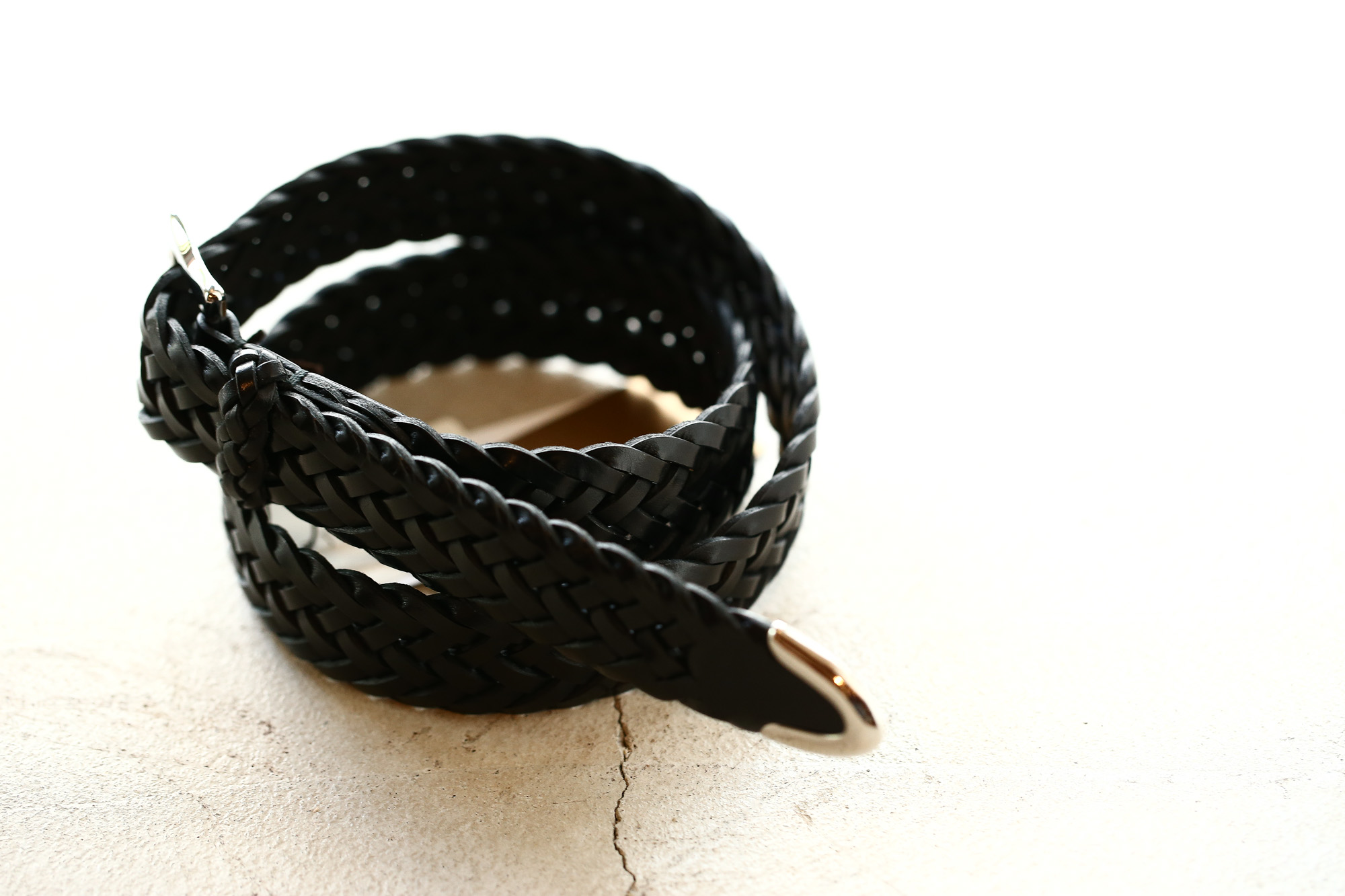 J&M DAVIDSON (ジェイアンドエムデヴィッドソン) ENVELOPE BUCKLE TIP END PLAITED BELT 30MM (エンベロープバックルチップエンドプレーテッドベルト 30mm)  57301 COWHIDE LEATHER (カウハイドレザー) プンターレ メッシュベルト BLACK (ブラック・999) Made in italy (イタリア製) 2018 春夏新作 愛知 名古屋 Alto e Diritto アルト エ デリット jmdavidson ジェイエムデヴィッドソン ベルト メッシュ