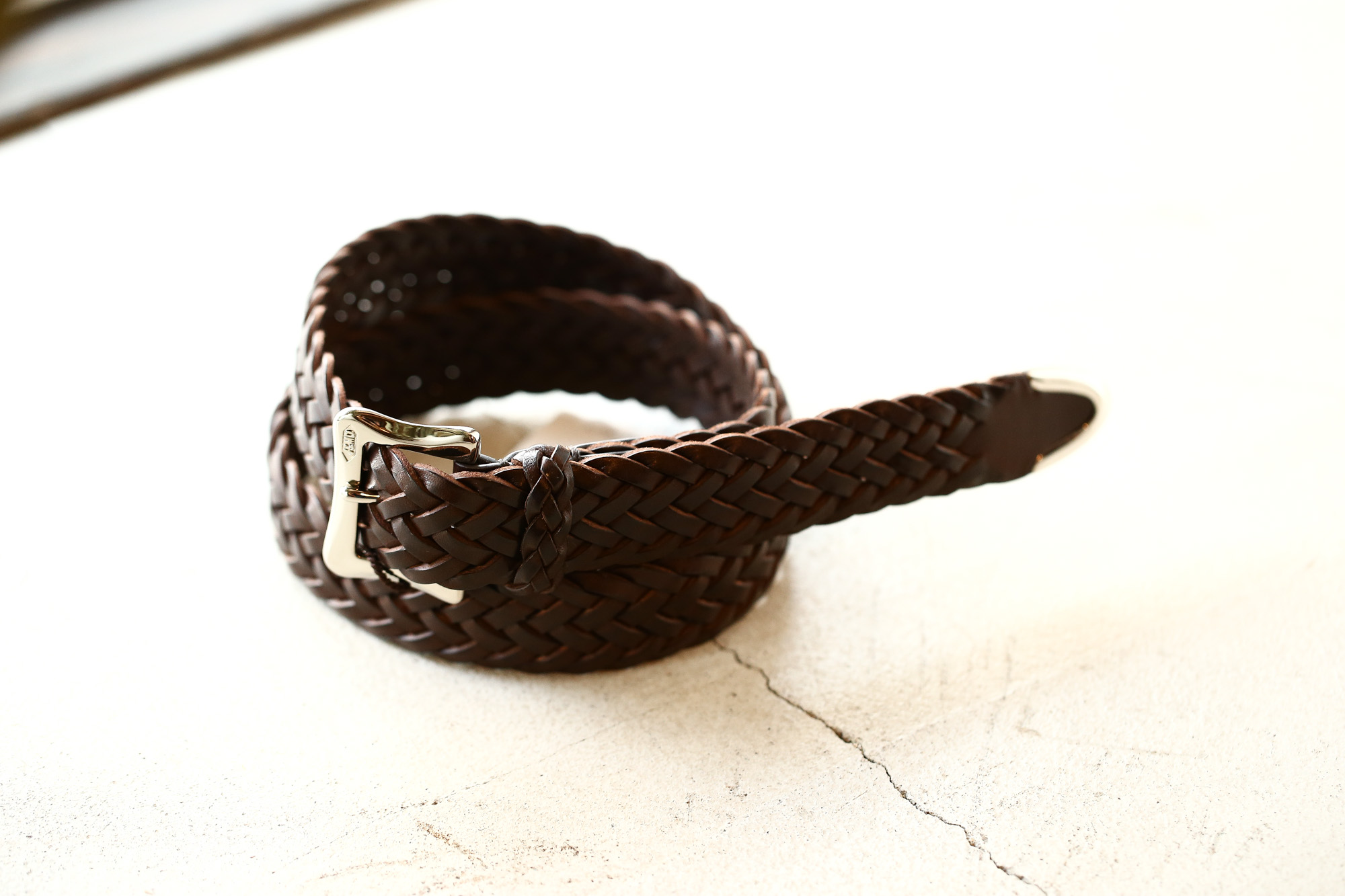 J&M DAVIDSON (ジェイアンドエムデヴィッドソン) ENVELOPE BUCKLE TIP END PLAITED BELT 30MM (エンベロープバックルチップエンドプレーテッドベルト 30mm) 57301 COWHIDE LEATHER (カウハイドレザー) プンターレ メッシュベルト HAVANA (ハバナ・650) Made in italy (イタリア製) 2018 春夏新作 愛知 名古屋 Alto e Diritto アルト エ デリット jmdavidson ジェイエムデヴィッドソン ベルト メッシュ