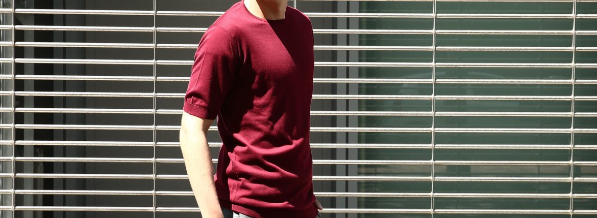 JOHN SMEDLEY (ジョンスメドレー) BELDEN (ベルデン) SEA ISLAND COTTON (シーアイランドコットン) ショートスリーブ コットンニット Tシャツ BURGUNDY GRAIN (バーガンディグレイン) Made in England (イギリス製) 2018 春夏新作 johnsmedley スメドレー 愛知 名古屋 ZODIAC ゾディアック