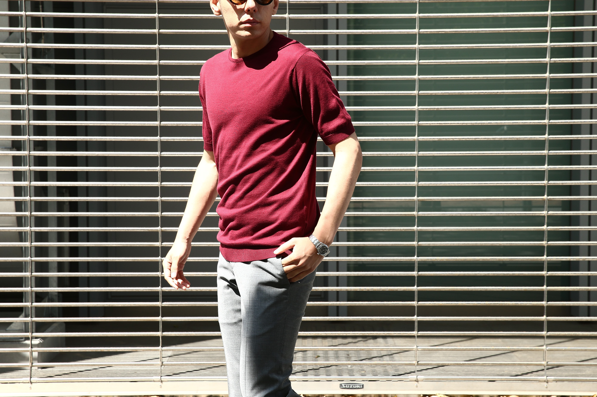 JOHN SMEDLEY (ジョンスメドレー) BELDEN (ベルデン) SEA ISLAND COTTON (シーアイランドコットン) ショートスリーブ コットンニット Tシャツ BURGUNDY GRAIN (バーガンディグレイン) Made in England (イギリス製) 2018 春夏新作 johnsmedley スメドレー 愛知 名古屋 Alto e Diritto アルト エ デリット