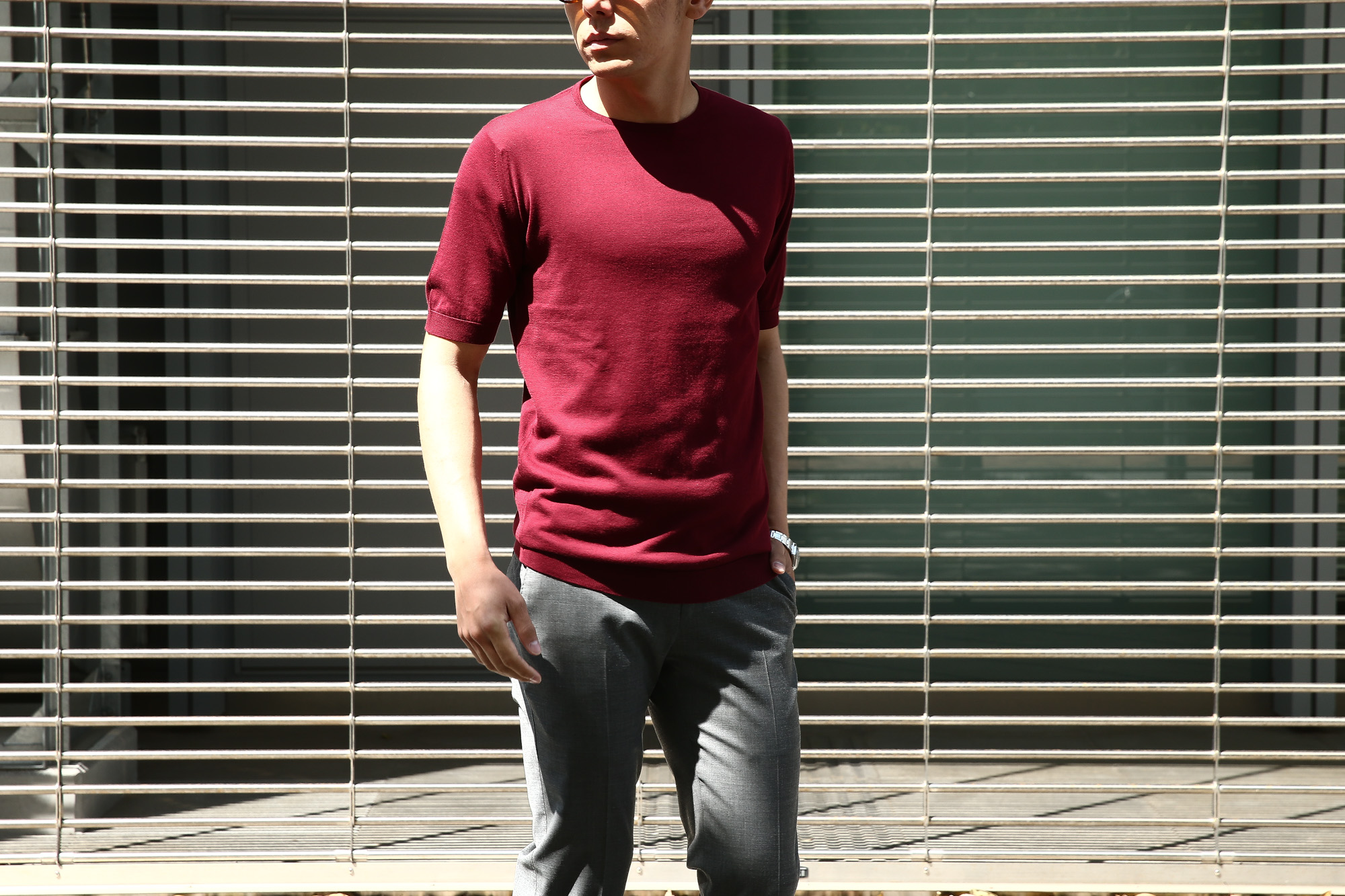 JOHN SMEDLEY (ジョンスメドレー) BELDEN (ベルデン) SEA ISLAND COTTON (シーアイランドコットン) ショートスリーブ コットンニット Tシャツ BURGUNDY GRAIN (バーガンディグレイン) Made in England (イギリス製) 2018 春夏新作 johnsmedley スメドレー 愛知 名古屋 Alto e Diritto アルト エ デリット