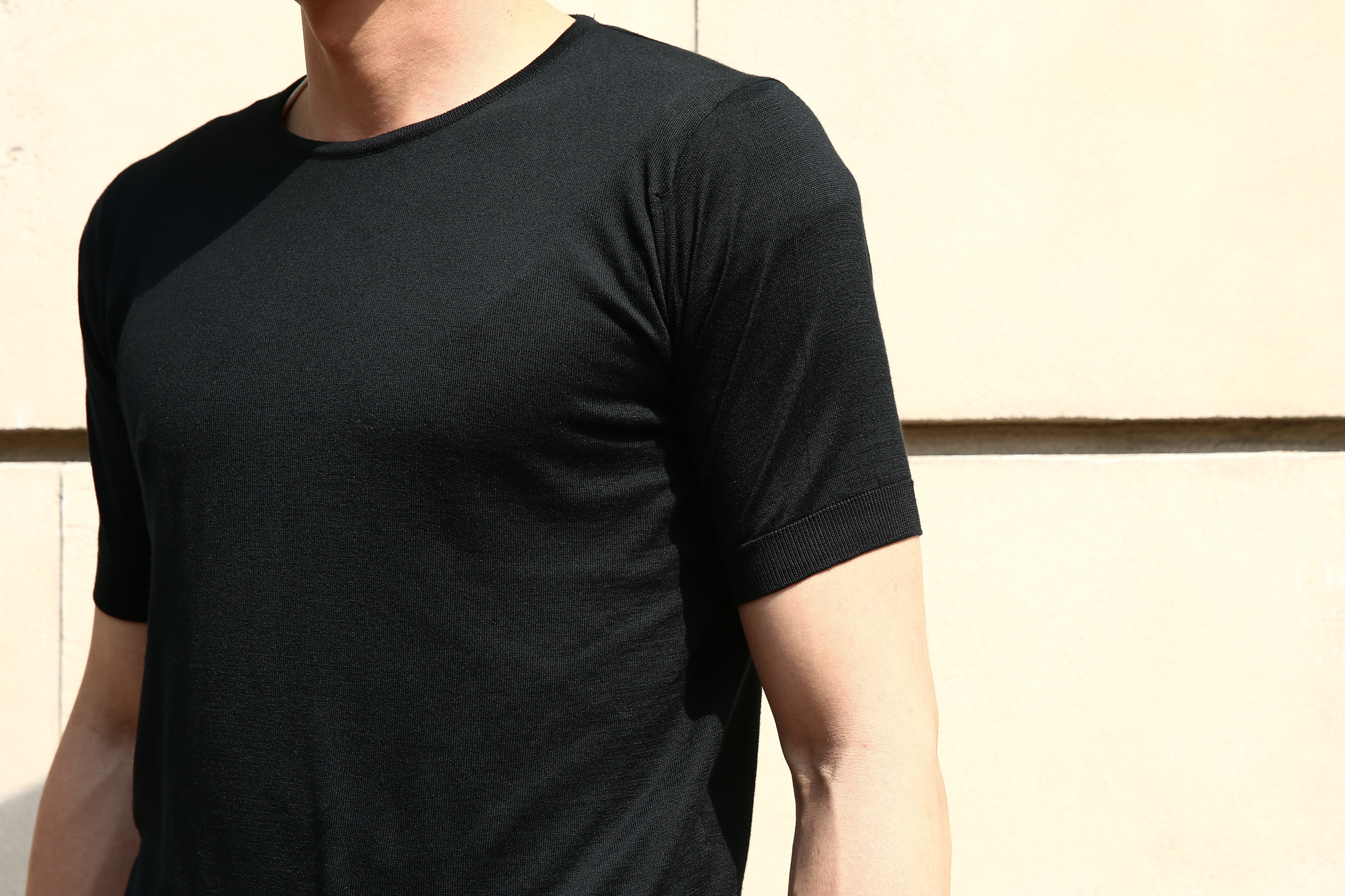 JOHN SMEDLEY (ジョンスメドレー) BELDEN (ベルデン) SEA ISLAND COTTON (シーアイランドコットン) ショートスリーブ コットンニット Tシャツ BLACK (ブラック) Made in England (イギリス製) 2018 春夏新作 johnsmedley スメドレー 愛知 名古屋 Alto e Diritto アルト エ デリット ニットTEE 