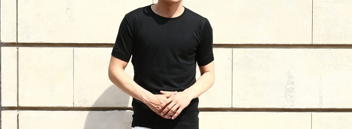 JOHN SMEDLEY (ジョンスメドレー) BLEDEN (ベルデン) SEA ISLAND COTTON (シーアイランドコットン) ショートスリーブ コットンニット Tシャツ BLACK (ブラック) Made in England (イギリス製) 2018 春夏新作 johnsmedley スメドレー 愛知 名古屋 ZODIAC ゾディアック ニットTEE