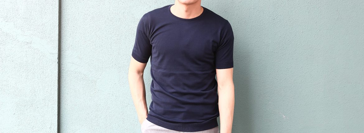 JOHN SMEDLEY (ジョンスメドレー) BLEDEN (ベルデン) SEA ISLAND COTTON (シーアイランドコットン) ショートスリーブ コットンニット Tシャツ NAVY (ネイビー) Made in England (イギリス製) 2018 春夏新作 johnsmedley スメドレー 愛知 名古屋 ZODIAC ゾディアック