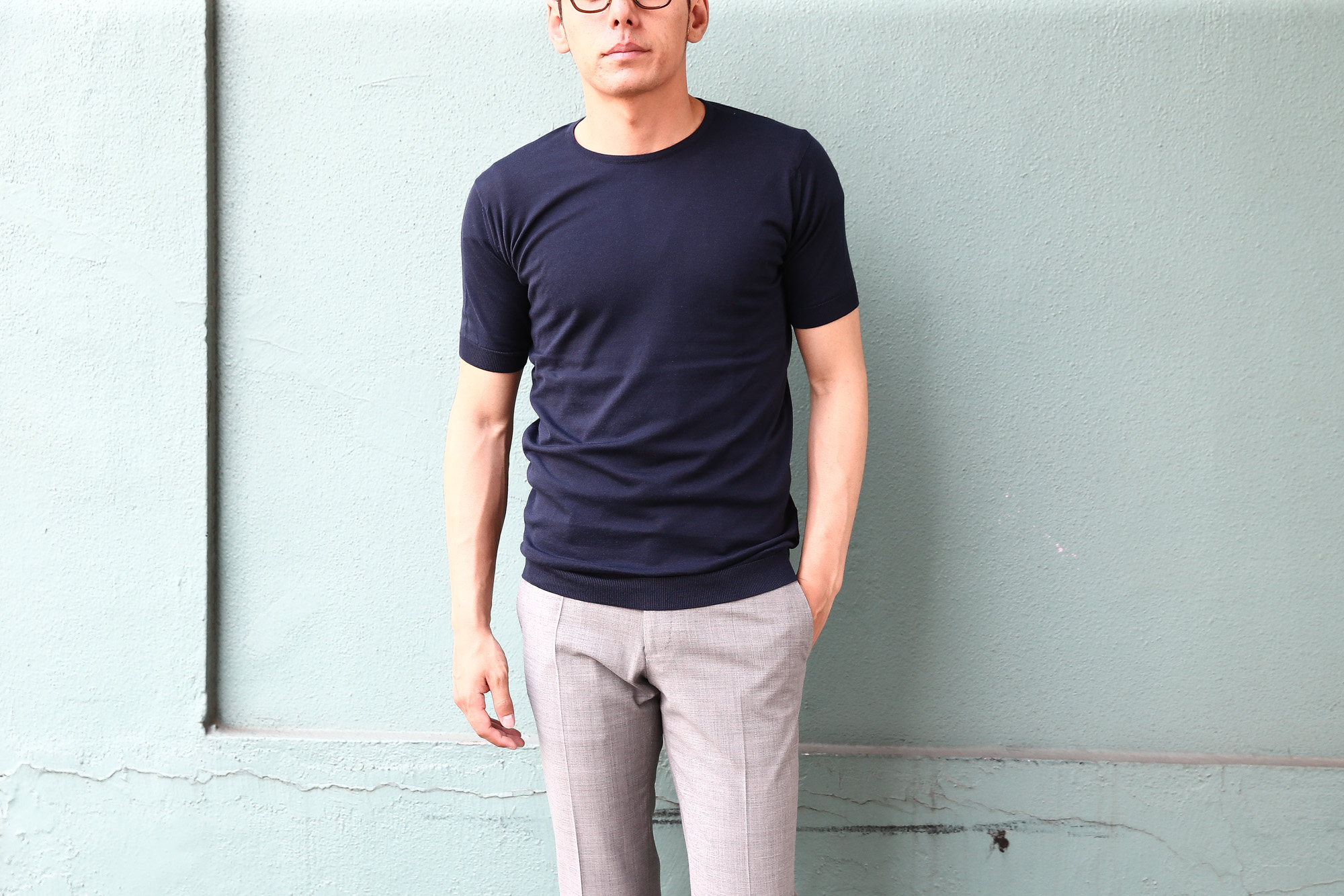 JOHN SMEDLEY (ジョンスメドレー) BELDEN (ベルデン) SEA ISLAND COTTON (シーアイランドコットン) ショートスリーブ コットンニット Tシャツ NAVY (ネイビー) Made in England (イギリス製) 2018 春夏新作 johnsmedley スメドレー 愛知 名古屋 Alto e Diritto アルト エ デリット