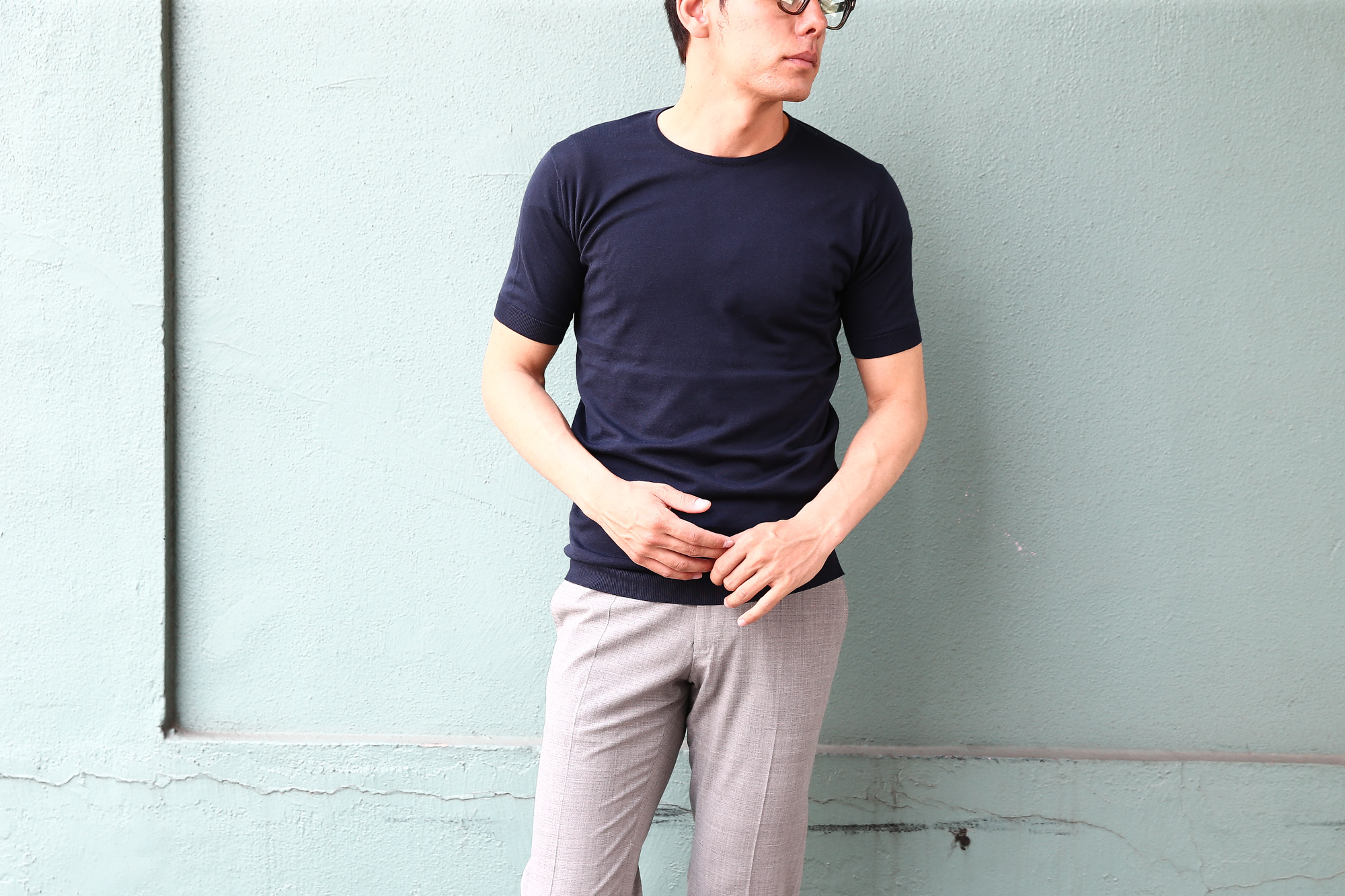 JOHN SMEDLEY (ジョンスメドレー) BELDEN (ベルデン) SEA ISLAND COTTON (シーアイランドコットン) ショートスリーブ コットンニット Tシャツ NAVY (ネイビー) Made in England (イギリス製) 2018 春夏新作 johnsmedley スメドレー 愛知 名古屋 Alto e Diritto アルト エ デリット