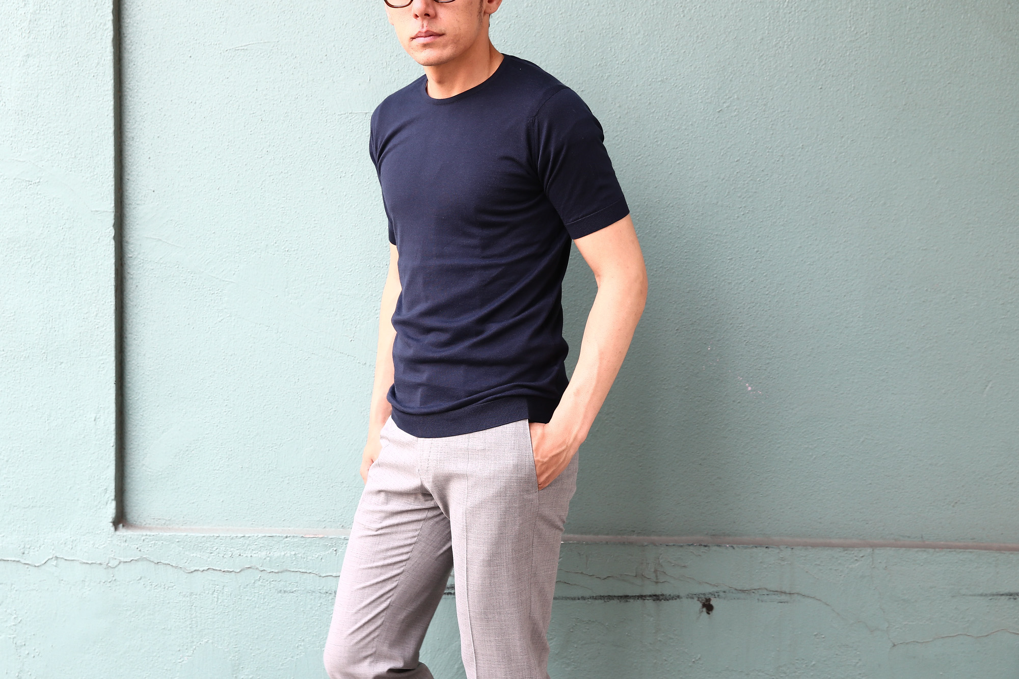 JOHN SMEDLEY (ジョンスメドレー) BELDEN (ベルデン) SEA ISLAND COTTON (シーアイランドコットン) ショートスリーブ コットンニット Tシャツ NAVY (ネイビー) Made in England (イギリス製) 2018 春夏新作 johnsmedley スメドレー 愛知 名古屋 Alto e Diritto アルト エ デリット