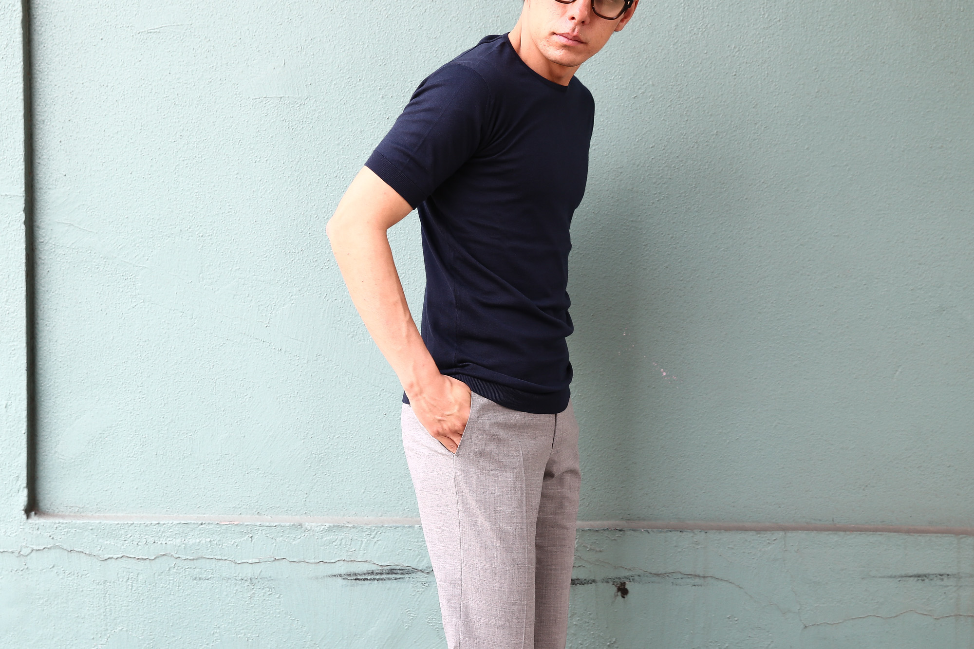 JOHN SMEDLEY (ジョンスメドレー) BELDEN (ベルデン) SEA ISLAND COTTON (シーアイランドコットン) ショートスリーブ コットンニット Tシャツ NAVY (ネイビー) Made in England (イギリス製) 2018 春夏新作 johnsmedley スメドレー 愛知 名古屋 Alto e Diritto アルト エ デリット