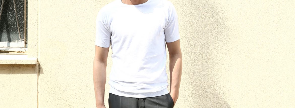 JOHN SMEDLEY (ジョンスメドレー) BLEDEN (ベルデン) SEA ISLAND COTTON (シーアイランドコットン) ショートスリーブ コットンニット Tシャツ WHITE (ホワイト) Made in England (イギリス製) 2018 春夏新作 johnsmedley スメドレー 愛知 名古屋 ZODIAC ゾディアック ニットTEE