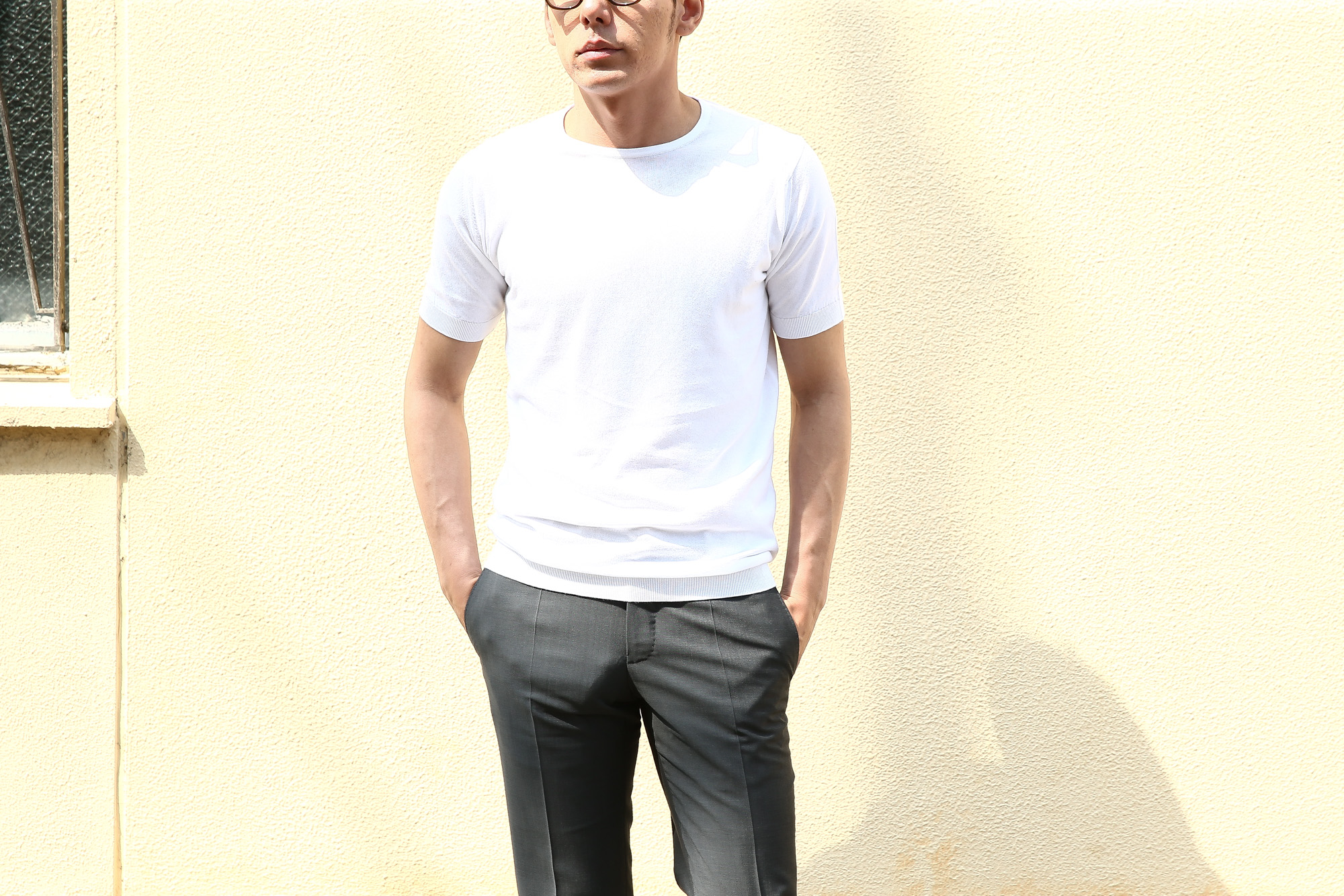 JOHN SMEDLEY (ジョンスメドレー) BELDEN (ベルデン) SEA ISLAND COTTON (シーアイランドコットン) ショートスリーブ コットンニット Tシャツ WHITE (ホワイト) Made in England (イギリス製) 2018 春夏新作 johnsmedley スメドレー 愛知 名古屋 Alto e Diritto アルト エ デリット ニットTEE 