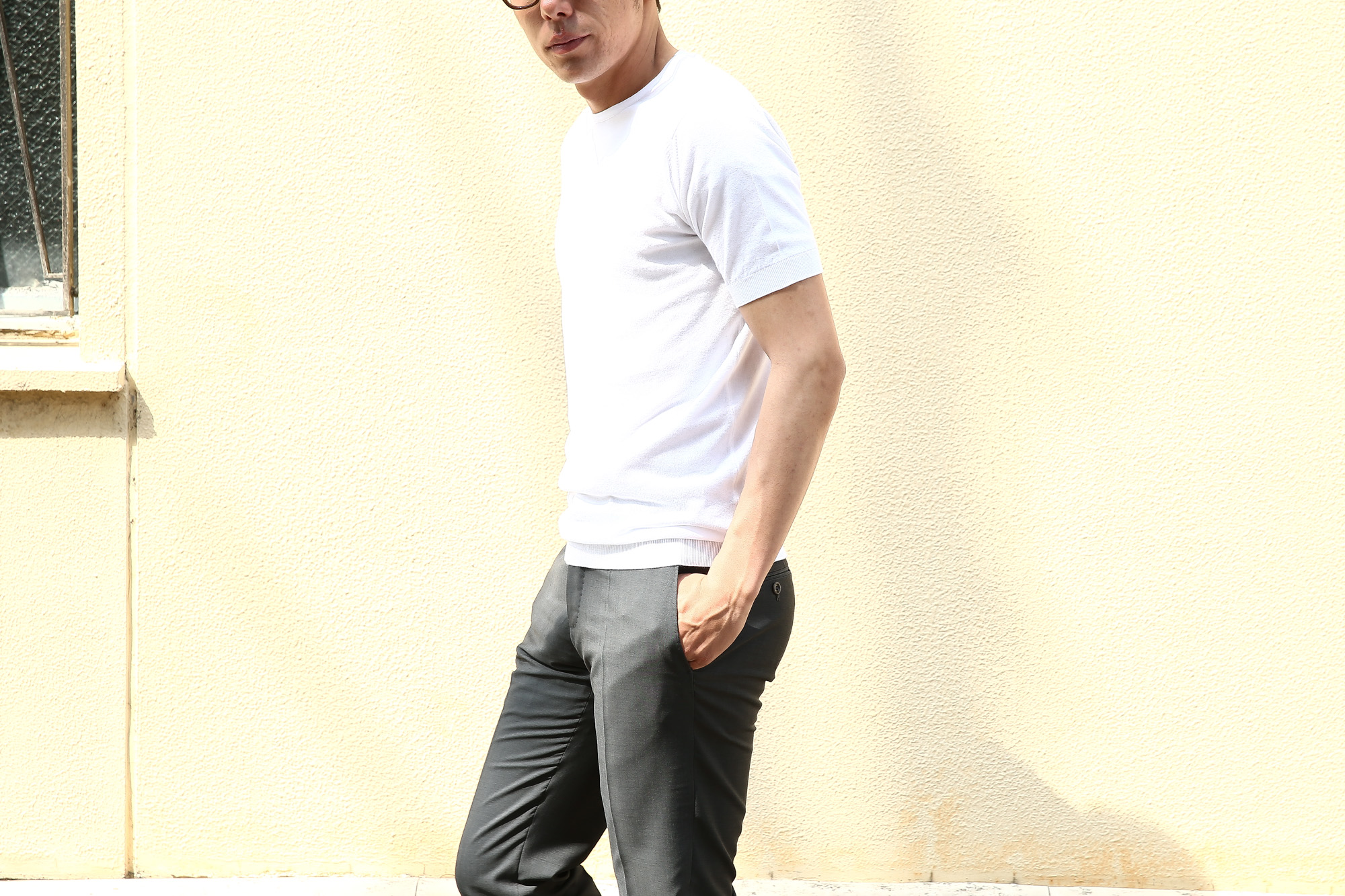 JOHN SMEDLEY (ジョンスメドレー) BELDEN (ベルデン) SEA ISLAND COTTON (シーアイランドコットン) ショートスリーブ コットンニット Tシャツ WHITE (ホワイト) Made in England (イギリス製) 2018 春夏新作 johnsmedley スメドレー 愛知 名古屋 Alto e Diritto アルト エ デリット ニットTEE 