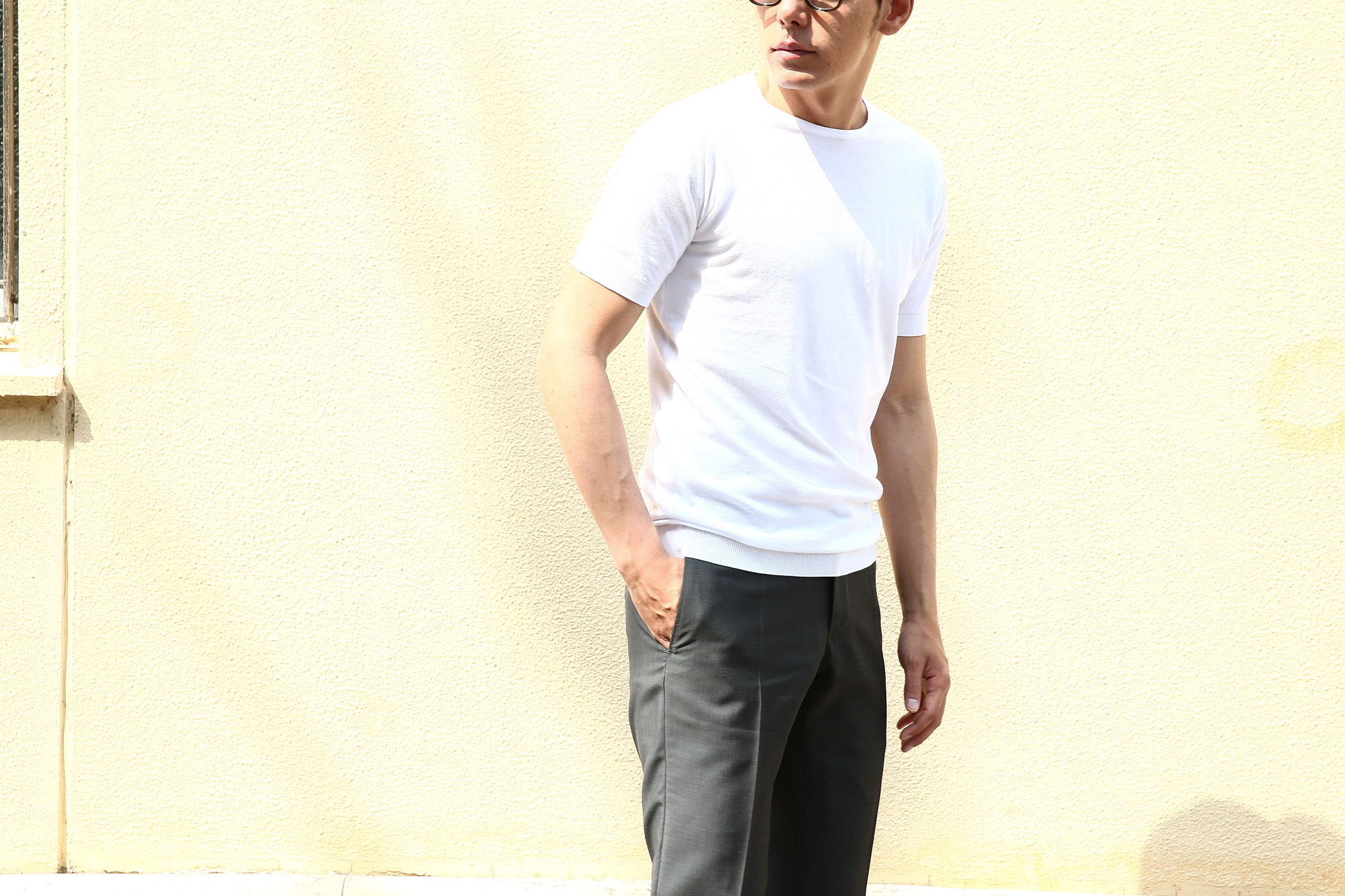 JOHN SMEDLEY (ジョンスメドレー) BELDEN (ベルデン) SEA ISLAND COTTON (シーアイランドコットン) ショートスリーブ コットンニット Tシャツ WHITE (ホワイト) Made in England (イギリス製) 2018 春夏新作 johnsmedley スメドレー 愛知 名古屋 Alto e Diritto アルト エ デリット ニットTEE 