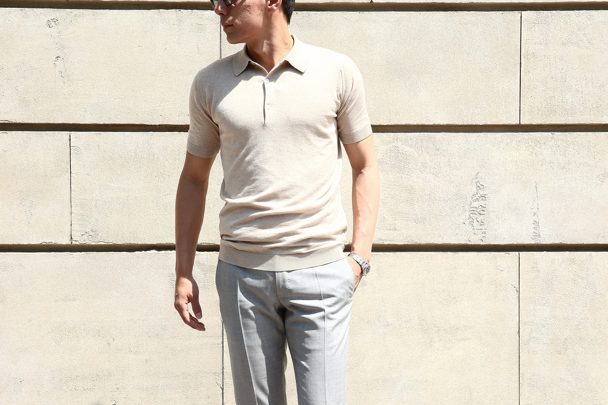 JOHN SMEDLEY (ジョンスメドレー) IMPERIAL KASHMIR (カシミアシリーズ) HADDON (ハードン) CASHMERE × SEA ISLAND COTTON (カシミア × シーアイランドコットン) ショートスリーブ コットンカシミヤニット ポロシャツ SAND STONE (サンドストーン) Made in England (イギリス製) 2018 春夏新作 johnsmedley スメドレー 愛知 名古屋 Alto e Diritto アルト エ デリット