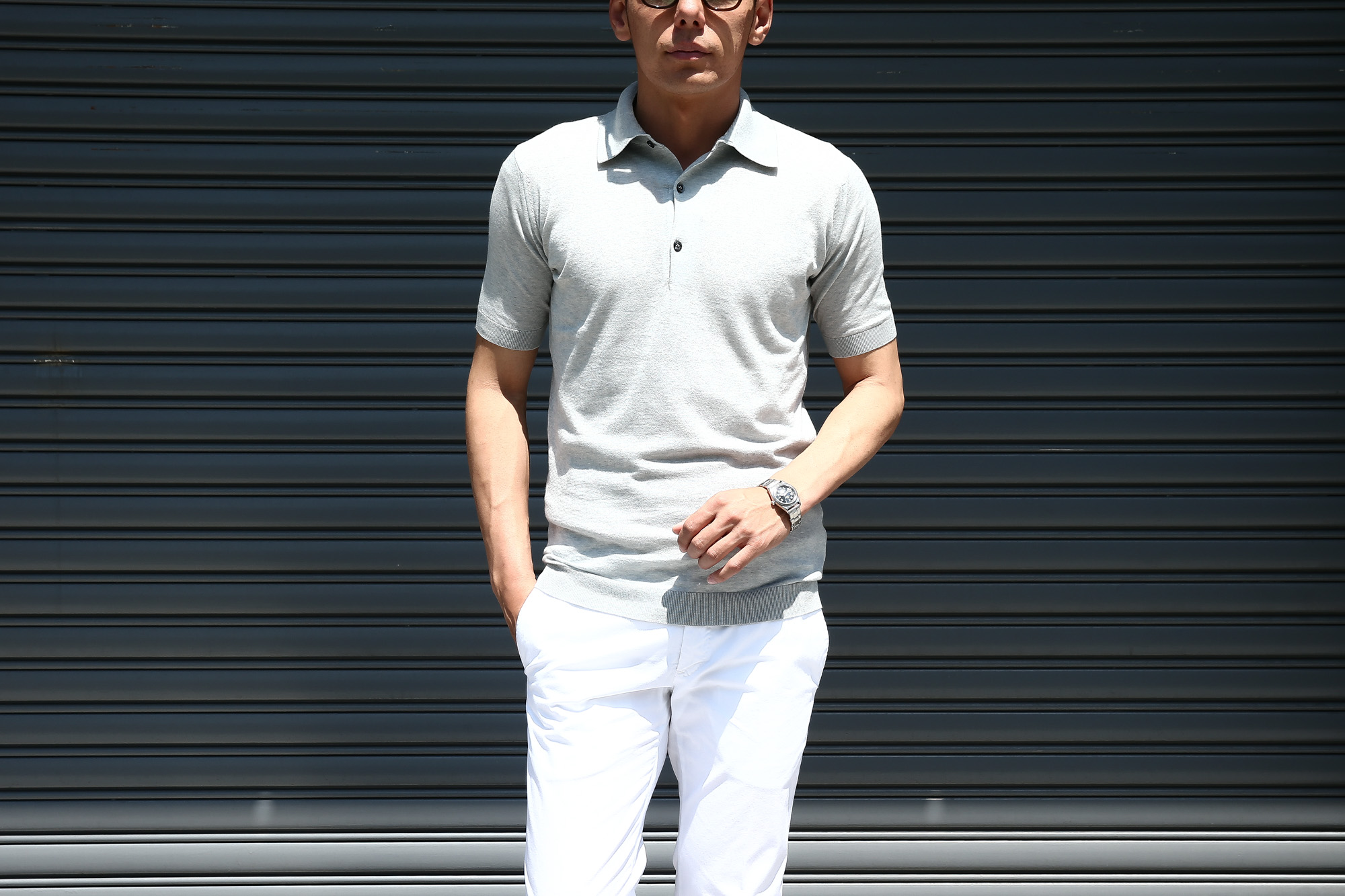 JOHN SMEDLEY (ジョンスメドレー) IMPERIAL KASHMIR (カシミアシリーズ) HADDON (ハードン) CASHMERE × SEA ISLAND COTTON (カシミア × シーアイランドコットン) ショートスリーブ コットンカシミヤニット ポロシャツ SILVER (シルバー) Made in England (イギリス製) 2018 春夏新作 johnsmedley スメドレー 愛知 名古屋 Alto e Diritto アルト エ デリット