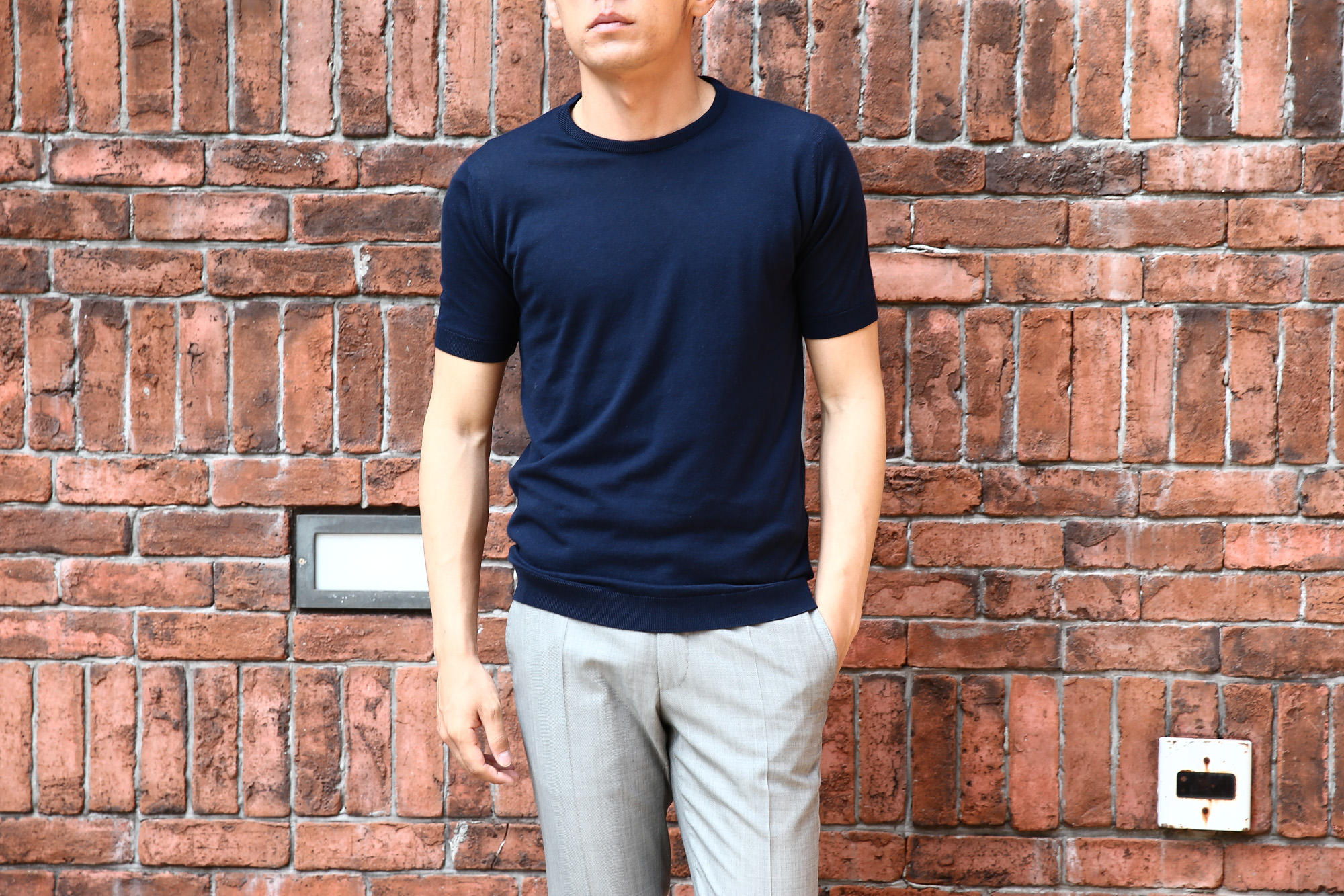 JOHN SMEDLEY (ジョンスメドレー) IMPERIAL KASHMIR (カシミアシリーズ) STONWELL (ストンウェル) CASHMERE × SEA ISLAND COTTON (カシミア × シーアイランドコットン) ショートスリーブ コットンカシミヤニット Tシャツ NAVY (ネイビー) Made in England (イギリス製) 2018 春夏新作 johnsmedley カシミア カシミヤ 愛知 名古屋 Alto e Diritto アルト エ デリット