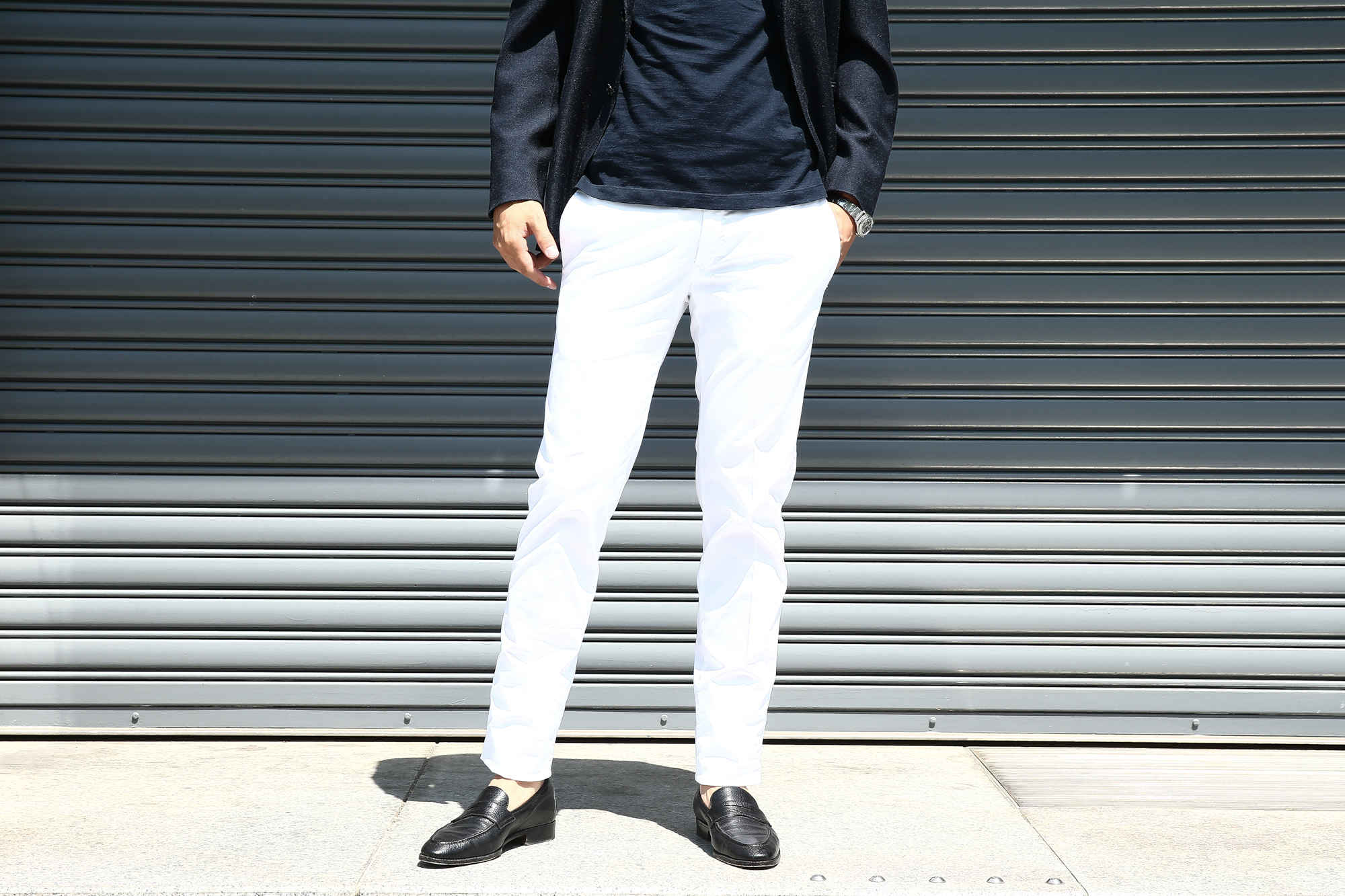 PT01 (ピーティーゼロウーノ) BUSINESS (ビジネス) SUPER SLIM FIT (スーパースリムフィット) Lux Cloth ストレッチ コットン スラックス パンツ WHITE (ホワイト・0010) 2018 春夏新作 pt01 チノ　チノパン チノスラックス 愛知 名古屋 Alto e Diritto アルト エ デリット