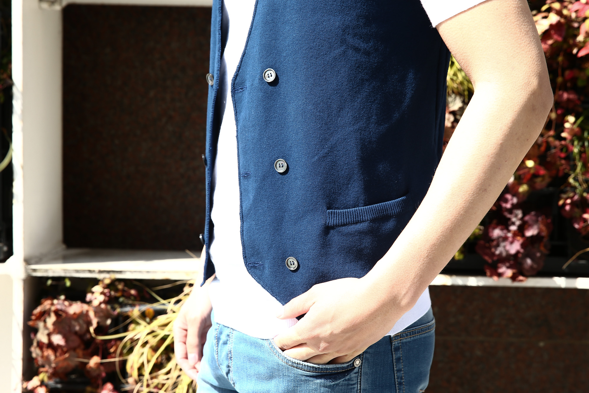 Settefili Cashmere (セッテフィーリ カシミア) Gilet (ニットダブルベスト) コットン ニット ジレ NAVY (ネイビー・MO11) made in italy (イタリア製) 2018 春夏新作 settefilicashmere セッテフィーリカシミア 愛知 名古屋 Alto e Diritto アルト エ デリット