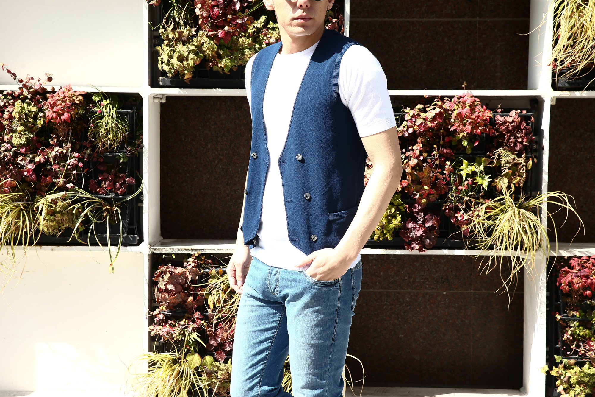 Settefili Cashmere (セッテフィーリ カシミア) Gilet (ニットダブルベスト) コットン ニット ジレ NAVY (ネイビー・MO11) made in italy (イタリア製) 2018 春夏新作 settefilicashmere セッテフィーリカシミア 愛知 名古屋 Alto e Diritto アルト エ デリット