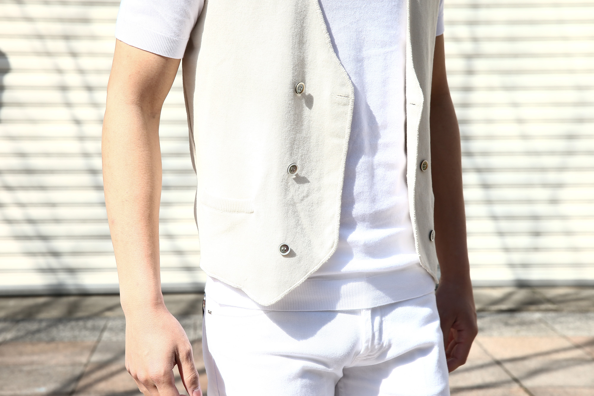 Settefili Cashmere (セッテフィーリ カシミア) Gilet (ニットダブルベスト) コットン ニット ジレ WHITE (ホワイト・MO01) made in italy (イタリア製) 2018 春夏新作 settefilicashmere セッテフィーリカシミア 愛知 名古屋 Alto e Diritto アルト エ デリット