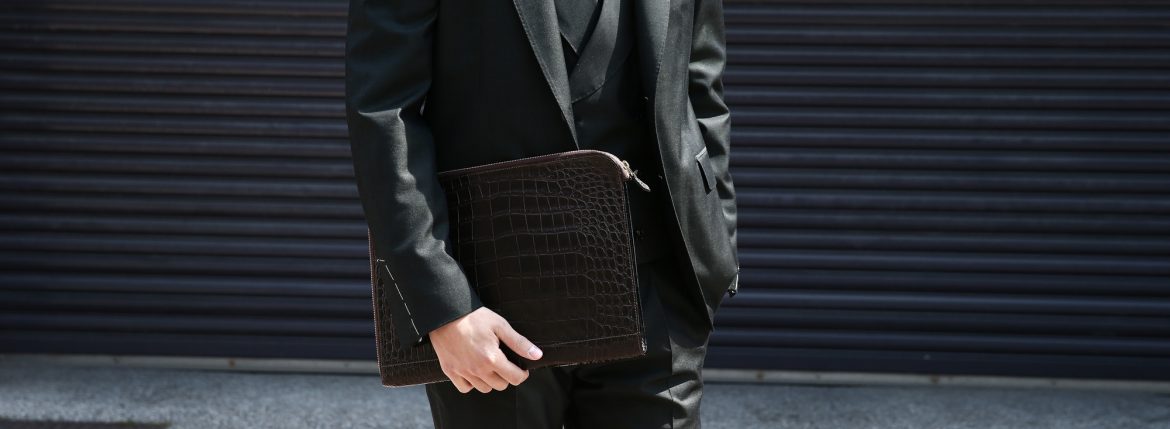 Cisei × 山本製鞄 (シセイ × 山本製鞄) Crocodile Document Case Large (クロコダイル ドキュメントケース ラージ) Nile Crocodile Leather (ワニ革) ナイル クロコダイル クラッチバッグ BLACK(ブラック),NAVY(ネイビー),BROWN(ブラウン) Made in Japan (日本製)　cisei yamamotoseiho トートバック クロコ 愛知 名古屋 ZODIAC ゾディアック