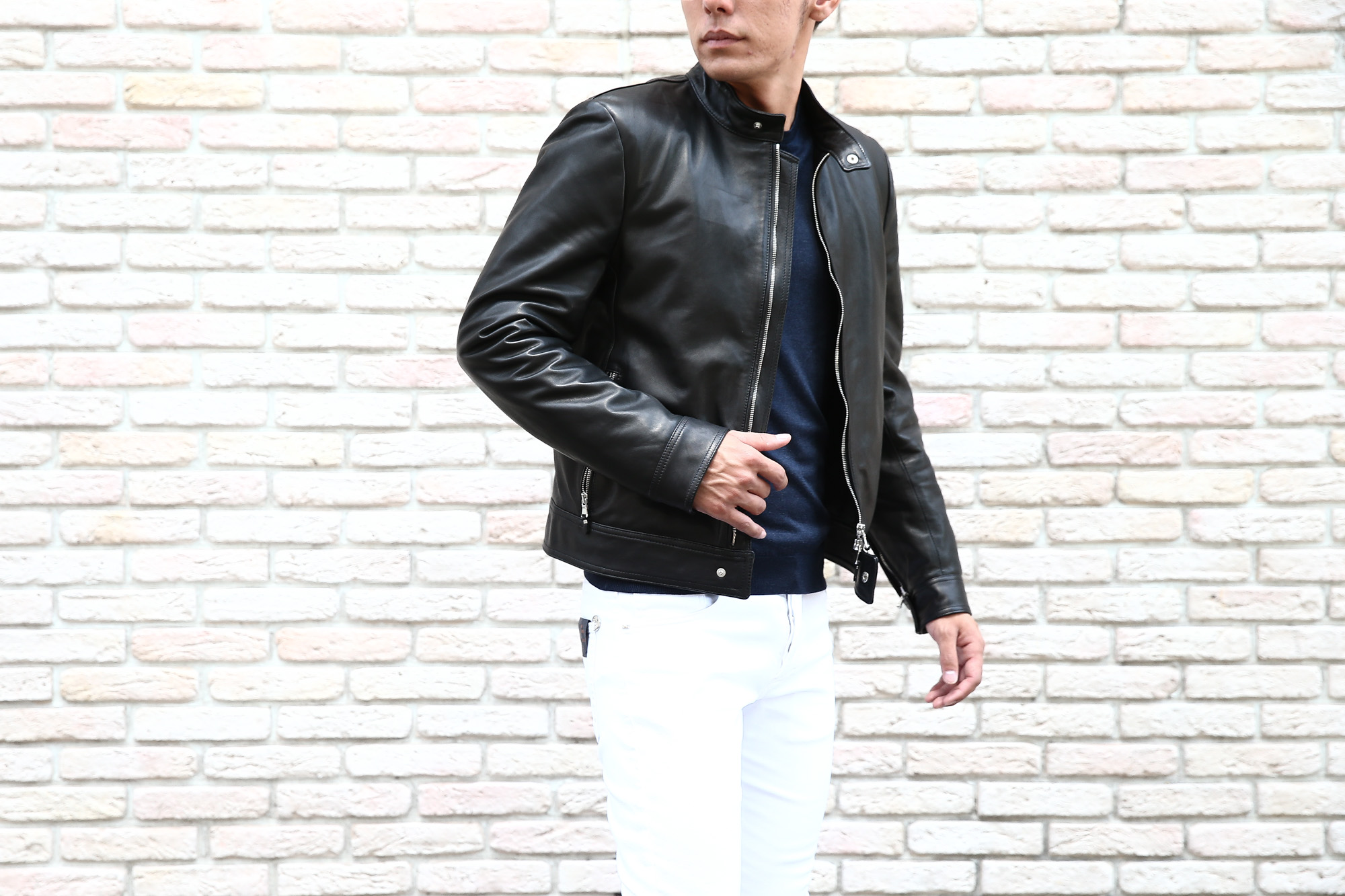 EMMETI (エンメティ) ANDREA (アンドレア) Lambskin Nappa Leather ラムナッパレザー 中綿入り シングル ライダース ジャケット NERO (ブラック・190/1) Made in italy (イタリア製) 2018 秋冬　【ご予約受け付け中】　emmeti juri ユリ 愛知 名古屋 Alto e Diritto アルト エ デリット レザージャケット シングルレザー