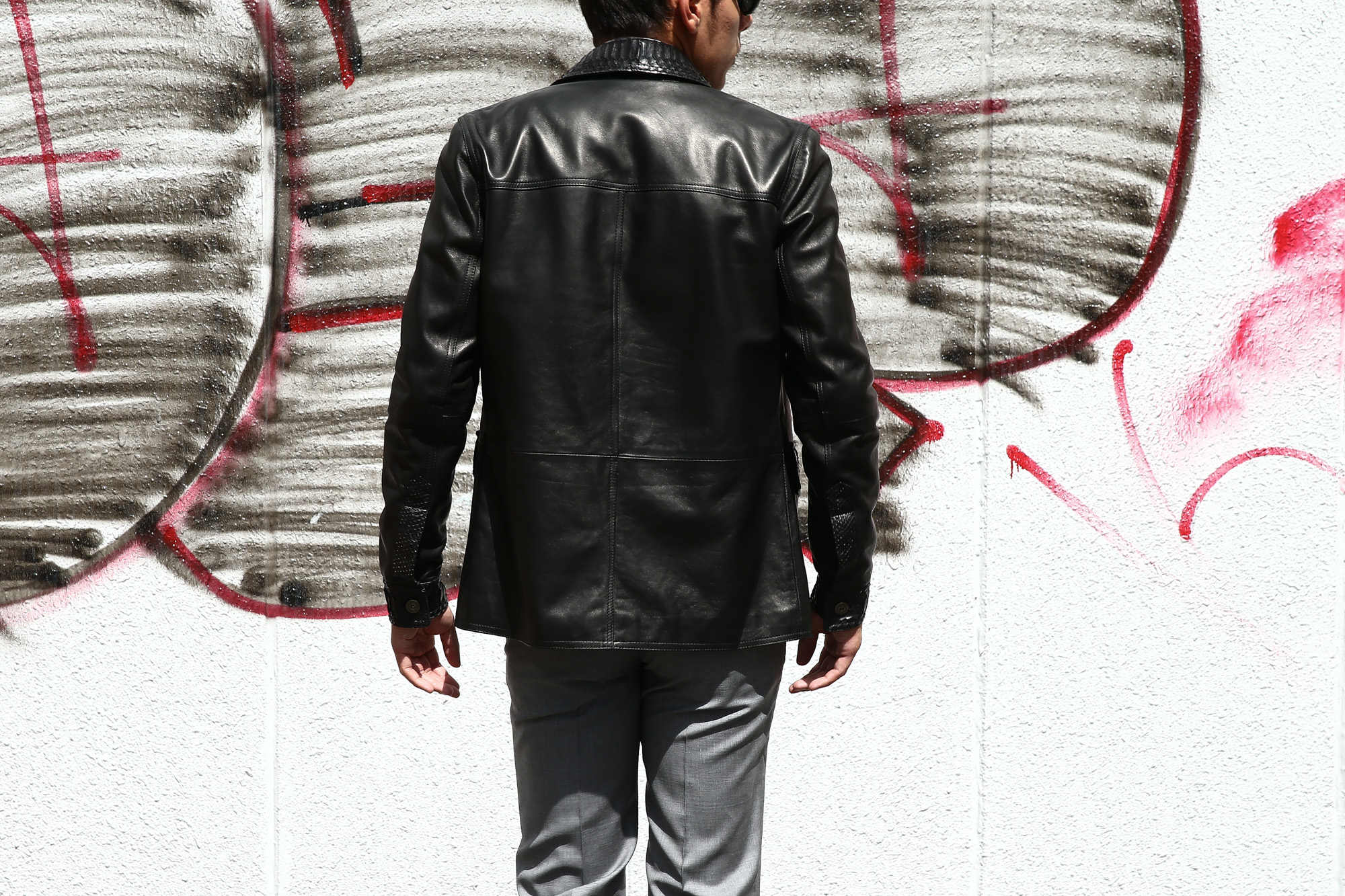 EMMETI (エンメティ) JAXON PITONE (ジャクソン ピトーネ) Lambskin Nappa Leather × Pitone Leather ラムナッパレザー × パイソンレザー ジャケット NERO (ブラック・190/1) Made in italy (イタリア製) 2018 秋冬 【ご予約受け付け中】 emmeti エンメティ レザー エキゾチックレザー パイソン ブラックパイソン 愛知 名古屋 Alto e Diritto アルト エ デリット 42,44,46,48,50,52