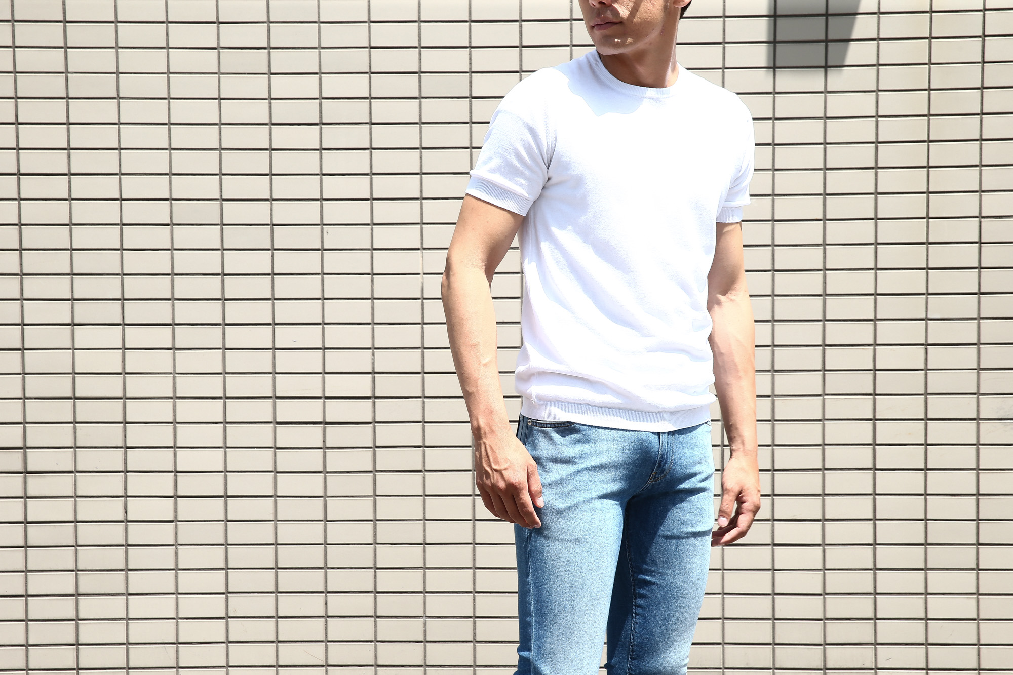 Gran Sasso (グランサッソ) Fresh Cotton T-shirt (フレッシュコットン Tシャツ) FRESH COTTON (フレッシュコットン) コットン ニット Tシャツ WHITE (ホワイト・002) made in italy (イタリア製) 2018 春夏新作 gransasso 愛知 名古屋 Alto e Diritto アルト エ デリット ニットTee