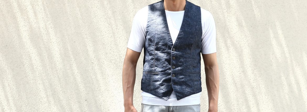 MONTEDORO (モンテドーロ) Gilet リネン コットン デニム ジレ ベスト INDIGO (インディゴ・820) 2018 春夏新作 montedoro 愛知 名古屋 ZODIAC ゾディアック