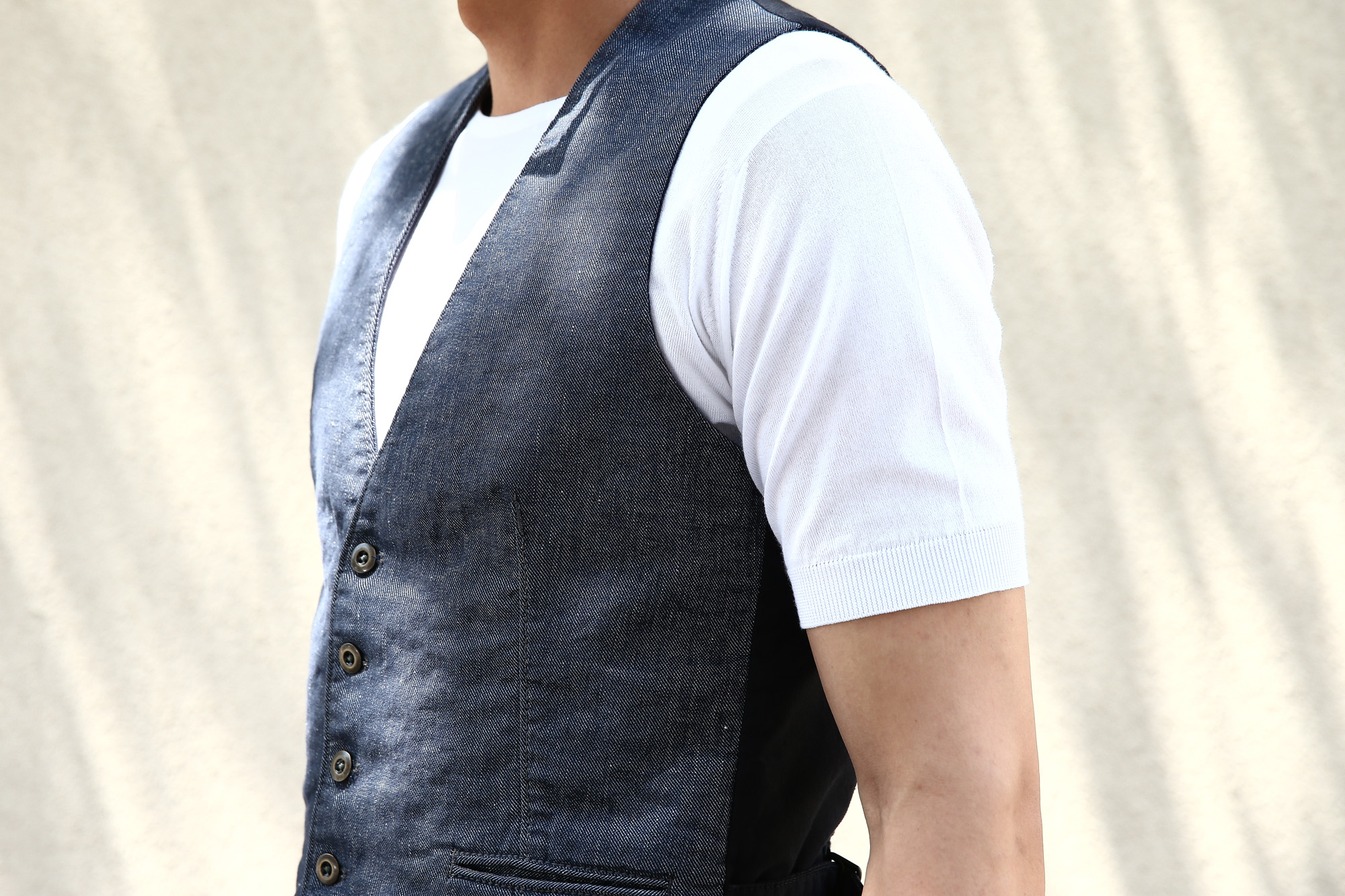 MONTEDORO (モンテドーロ) Gilet リネン コットン デニム ジレ ベスト INDIGO (インディゴ・820) 2018 春夏新作 montedoro 愛知 名古屋 Alto e Diritto アルト エ デリット