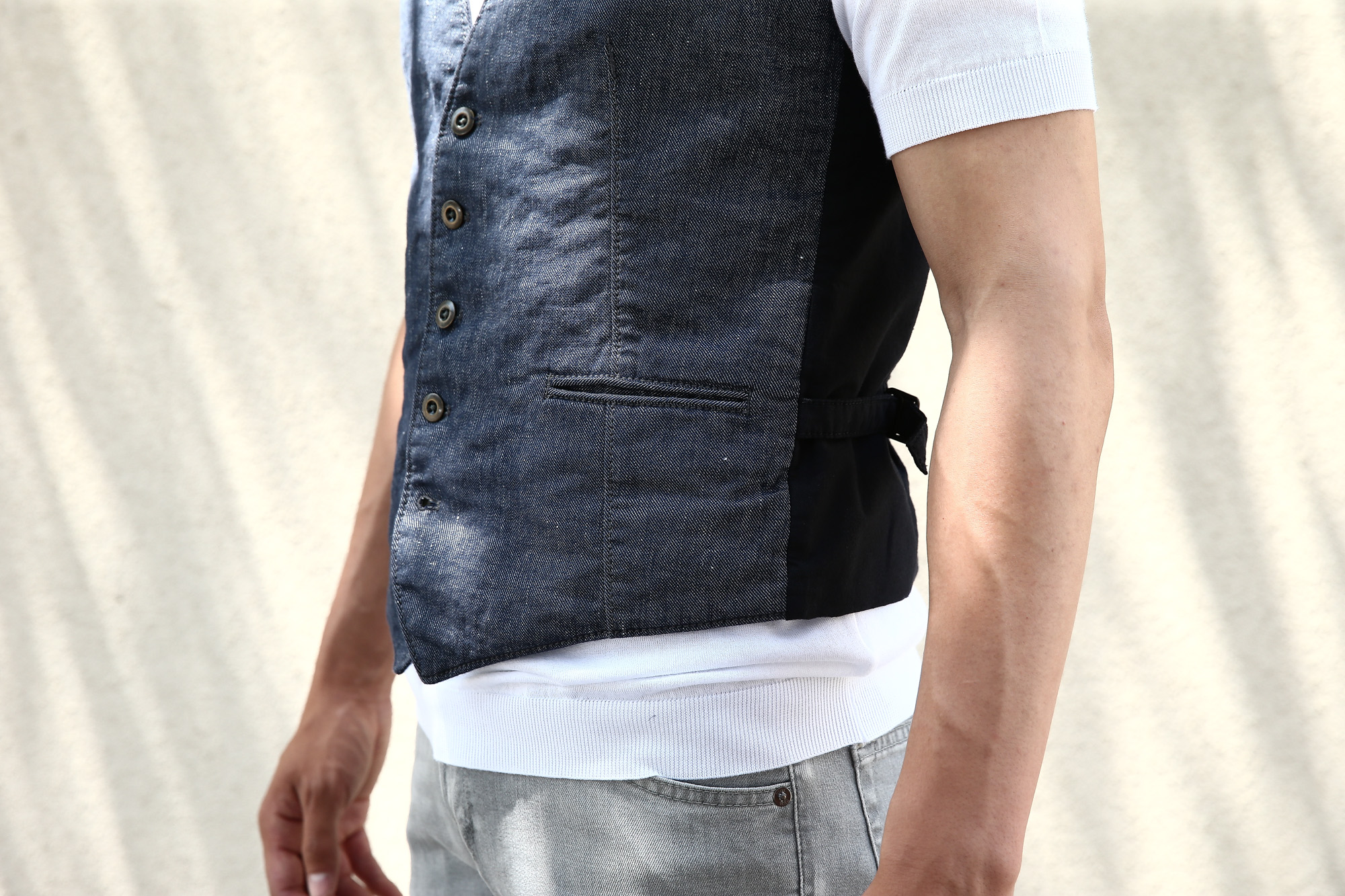 MONTEDORO (モンテドーロ) Gilet リネン コットン デニム ジレ ベスト INDIGO (インディゴ・820) 2018 春夏新作 montedoro 愛知 名古屋 Alto e Diritto アルト エ デリット