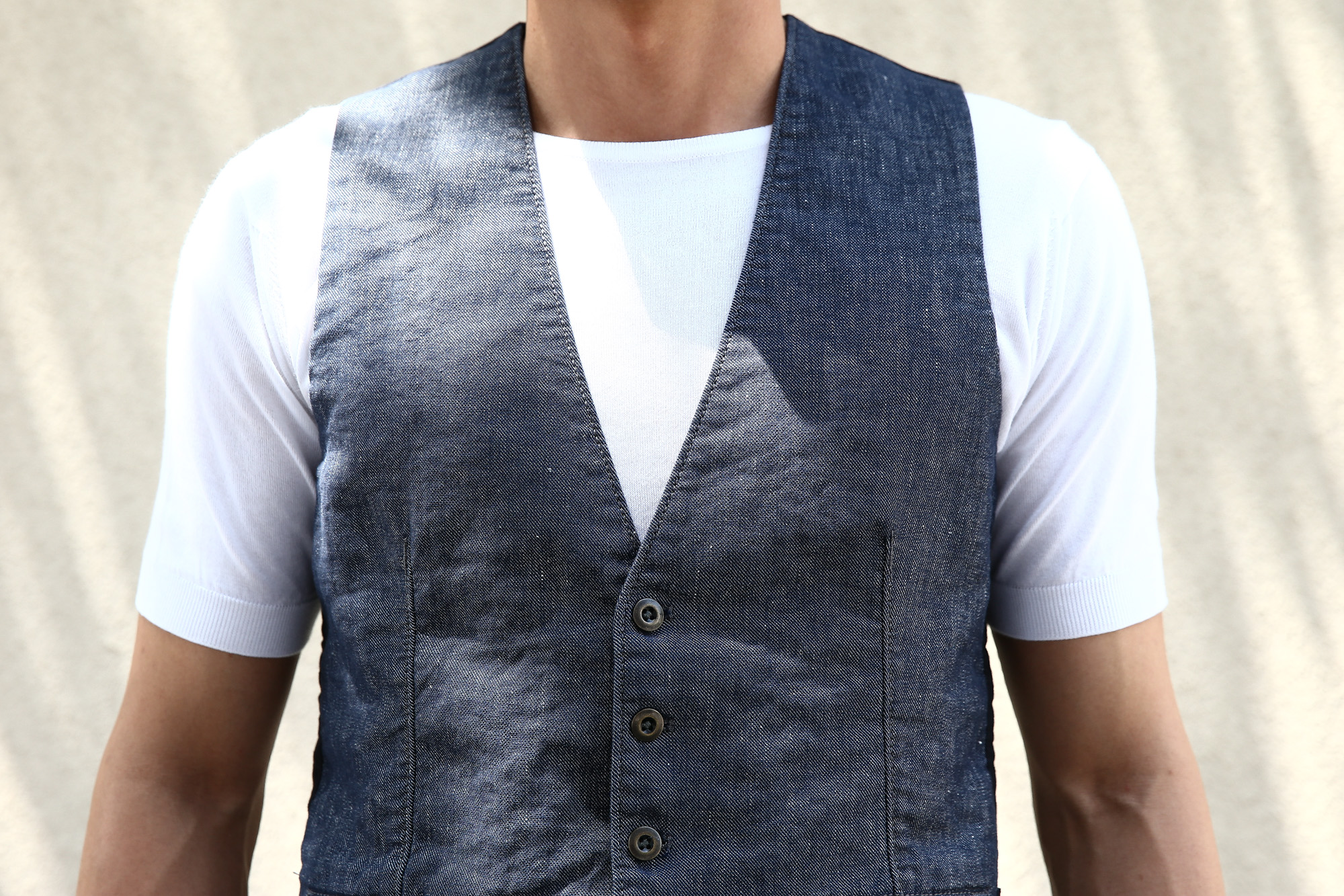 MONTEDORO (モンテドーロ) Gilet リネン コットン デニム ジレ ベスト INDIGO (インディゴ・820) 2018 春夏新作 montedoro 愛知 名古屋 Alto e Diritto アルト エ デリット