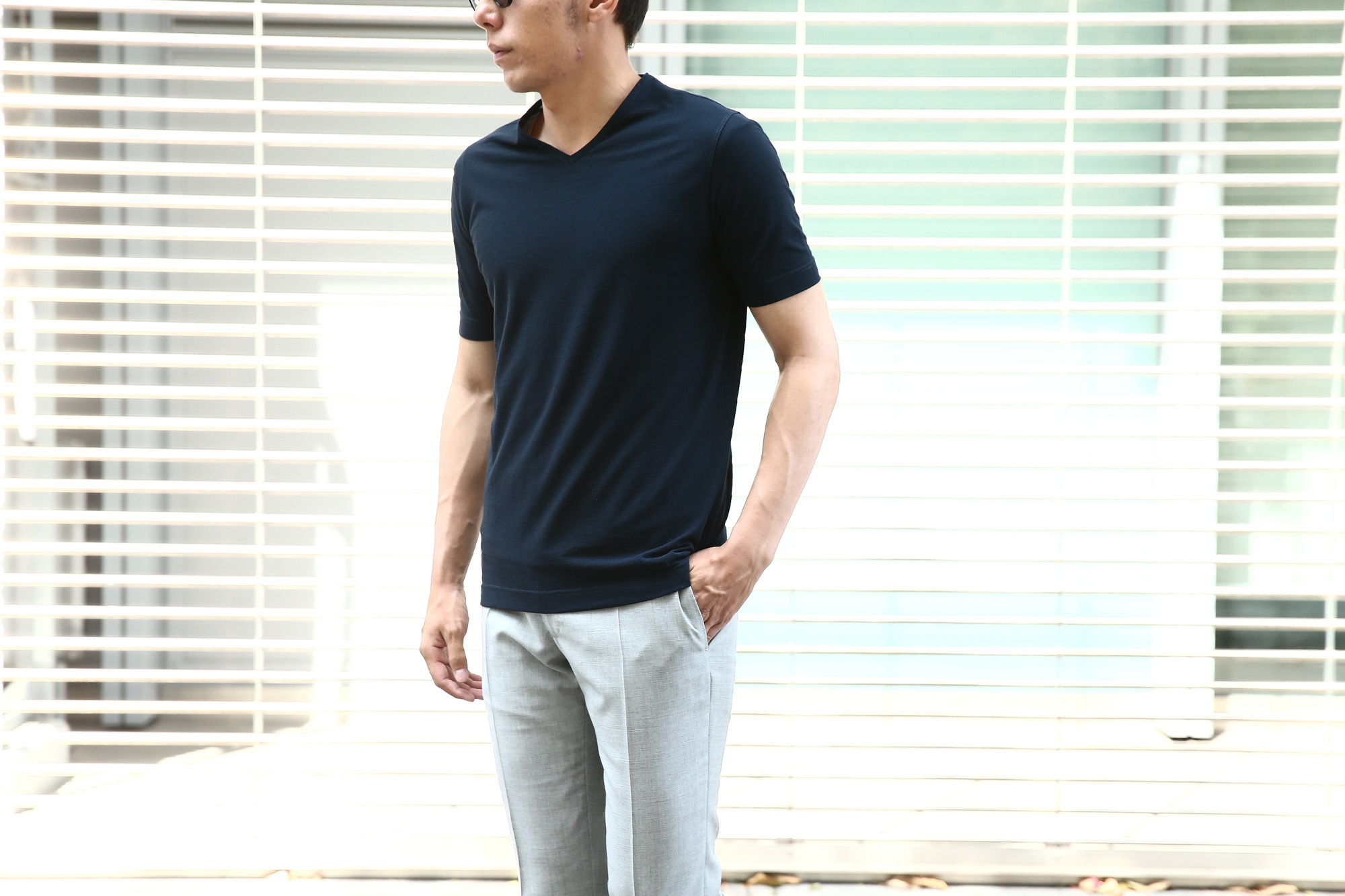  ZANONE (ザノーネ) V-neck T-shirt ice cotton(アイスコットン) 810237 Z0380 VネックTシャツ NAVY (ネイビー・Z0542) MADE IN ITALY(イタリア製) 2018 春夏新作 zanone ザノーネ 愛知 名古屋 Alto e Diritto アルト エ デリット アイスコットン Vネック 