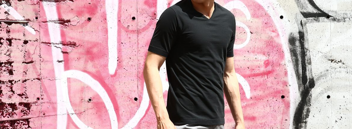 ZANONE (ザノーネ) V-neck T-shirt ice cotton(アイスコットン) 810237 Z0380 VネックTシャツ BLACK (ブラック・Z0015) MADE IN ITALY(イタリア製) 2018 春夏新作 zanone ザノーネ 愛知 名古屋 ZODIAC ゾディアック アイスコットン Vネック