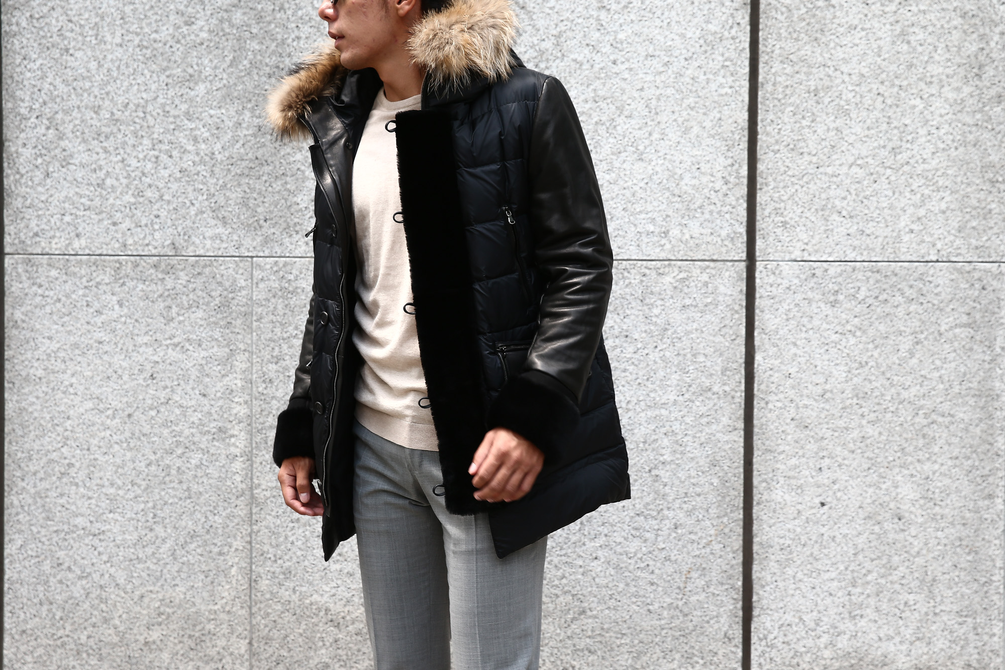 EMMETI (エンメティ) GREY (グレー) Lambskin Nappa Leather × Mouton