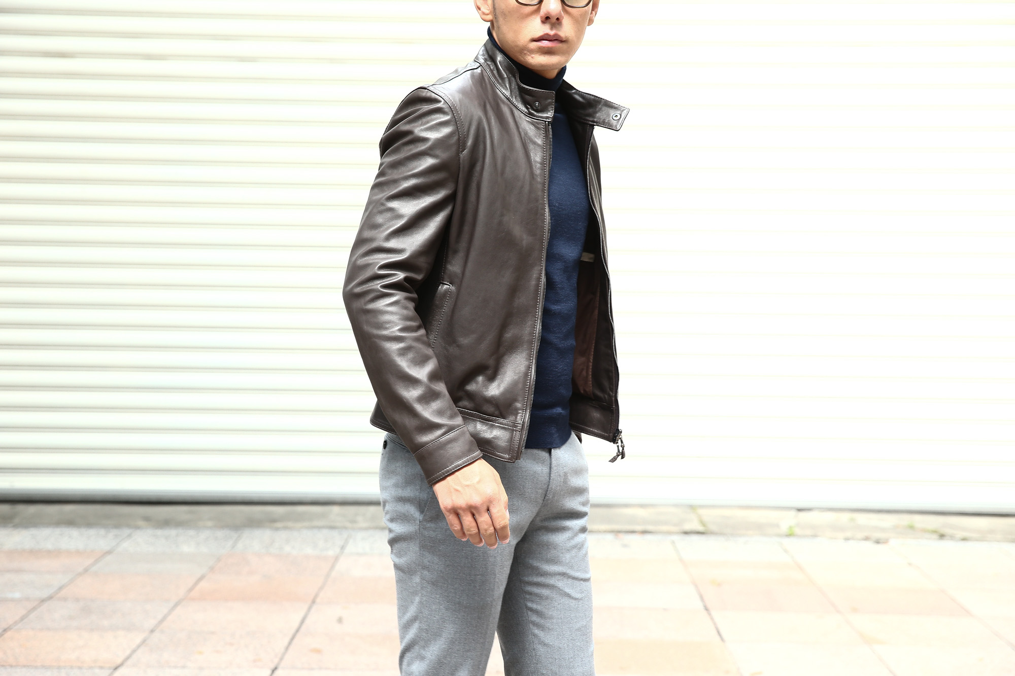 EMMETI(エンメティ) JURI(ユリ) Lambskin nappa シングルライダース レザージャケット T.MORO　(ブラウン) made in italy (イタリア製) 2018 秋冬 【第2便ご予約受付中】emmeti juri ユリ 愛知 名古屋 Alto e Diritto アルト エ デリット 干場 干場氏着用 FORZASTYLE　42,44,46,48,50,52,54