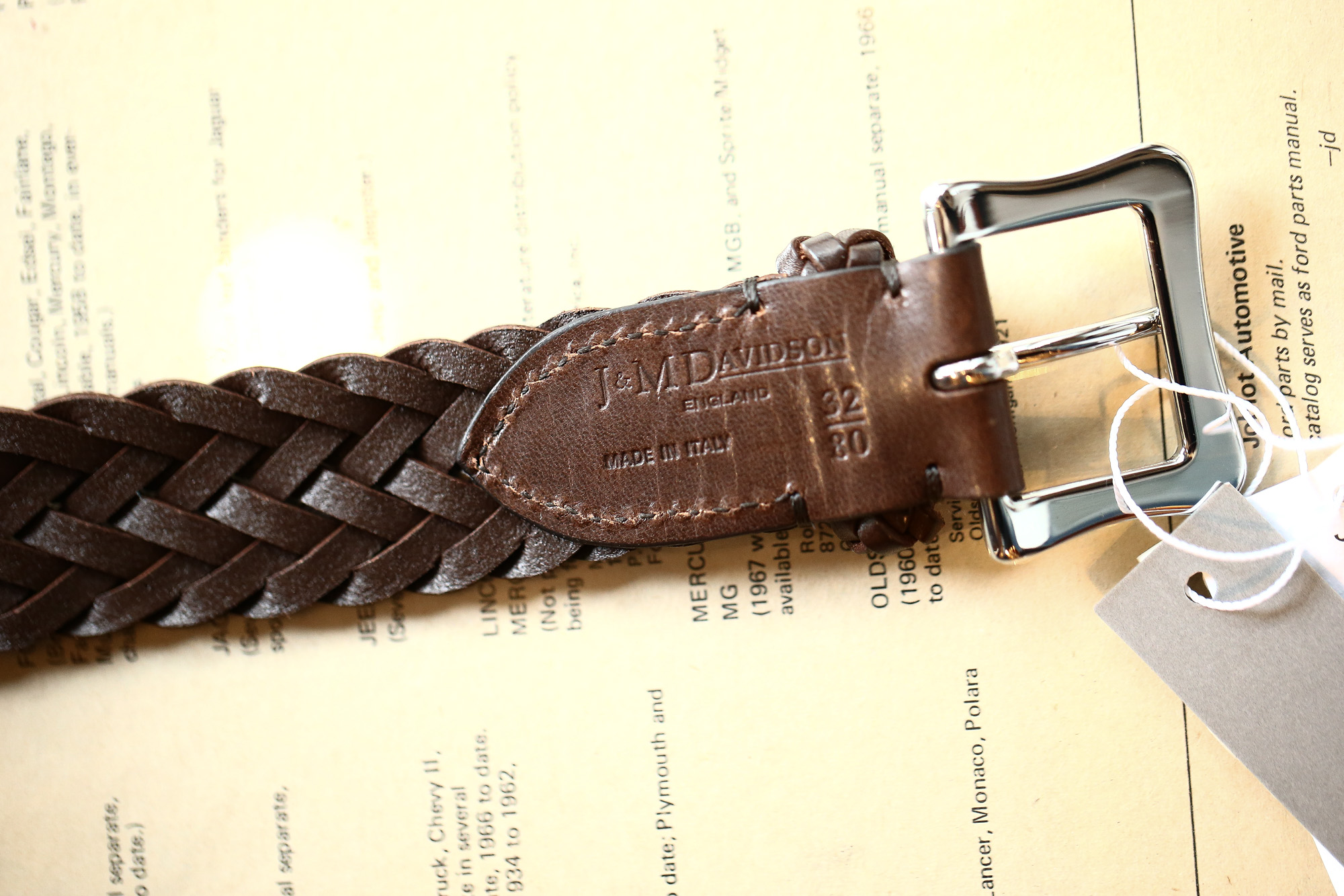 J&M DAVIDSON (ジェイアンドエムデヴィッドソン) ENVELOPE BUCKLE TIP END PLAITED BELT 30MM (エンベロープバックルチップエンドプレーテッドベルト 30mm) 57301 COWHIDE LEATHER (カウハイドレザー) プンターレ メッシュベルト HAVANA (ハバナ・650) Made in italy (イタリア製) 2018 春夏新作 愛知 名古屋 Alto e Diritto アルト エ デリット jmdavidson ジェイエムデヴィッドソン ベルト メッシュ