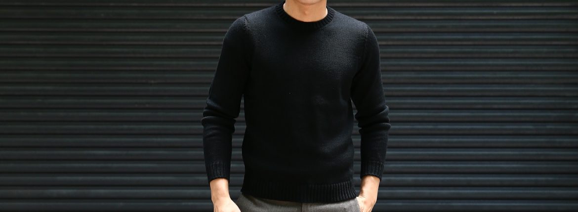 ZANONE (ザノーネ) Crew Neck Sweater (クルーネック セーター) VIRGIN WOOL 100% ミドルゲージ ウールニット セーター BLACK (ブラック・Z0015) made in italy (イタリア製) 2018 秋冬新作 zanone 愛知 名古屋 ZODIAC ゾディアック alto e diritto アルトエデリット