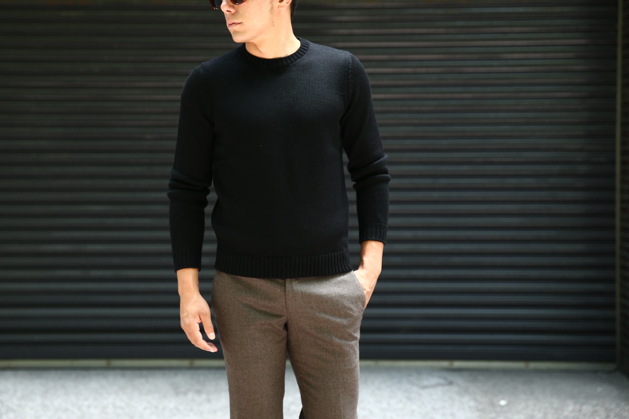 ZANONE (ザノーネ) Crew Neck Sweater (クルーネック セーター) VIRGIN WOOL 100% ミドルゲージ ウールニット セーター BLACK (ブラック・Z0015)  made in italy (イタリア製) 2018 秋冬新作 zanone 愛知 名古屋 Alto e Diritto アルト エ デリット alto e diritto アルトエデリット