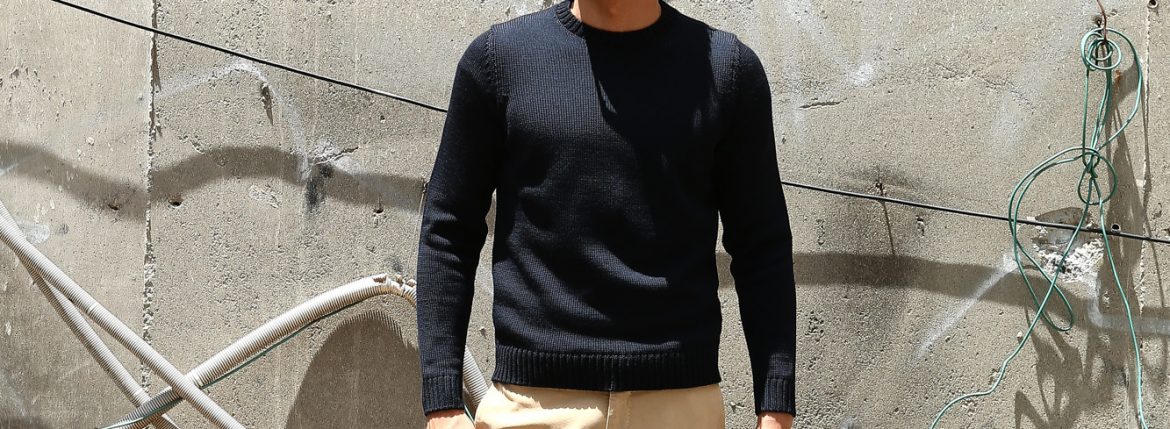 ZANONE (ザノーネ) Crew Neck Sweater (クルーネック セーター) VIRGIN WOOL 100% ミドルゲージ ウールニット セーター NAVY (ネイビー・Z1375) made in italy (イタリア製) 2018 秋冬新作 zanone 愛知 名古屋 ZODIAC ゾディアック alto e diritto アルトエデリット