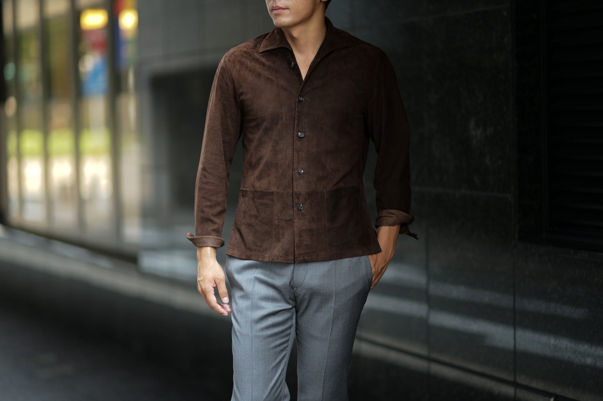 Alfredo Rifugio (アルフレード リフージオ) SS326 CAMOSCIO Summer Suede Leather Shirts サマースウェード レザーシャツ BROWN (ブラウン) made in italy (イタリア製) 2019 春夏 alfredorifujio アルフレードリフージオ 愛知 名古屋 Alto e Diritto アルト エ デリット alto e diritto アルトエデリット レザージャケット 素肌にレザー 42,44,46,48,50,52