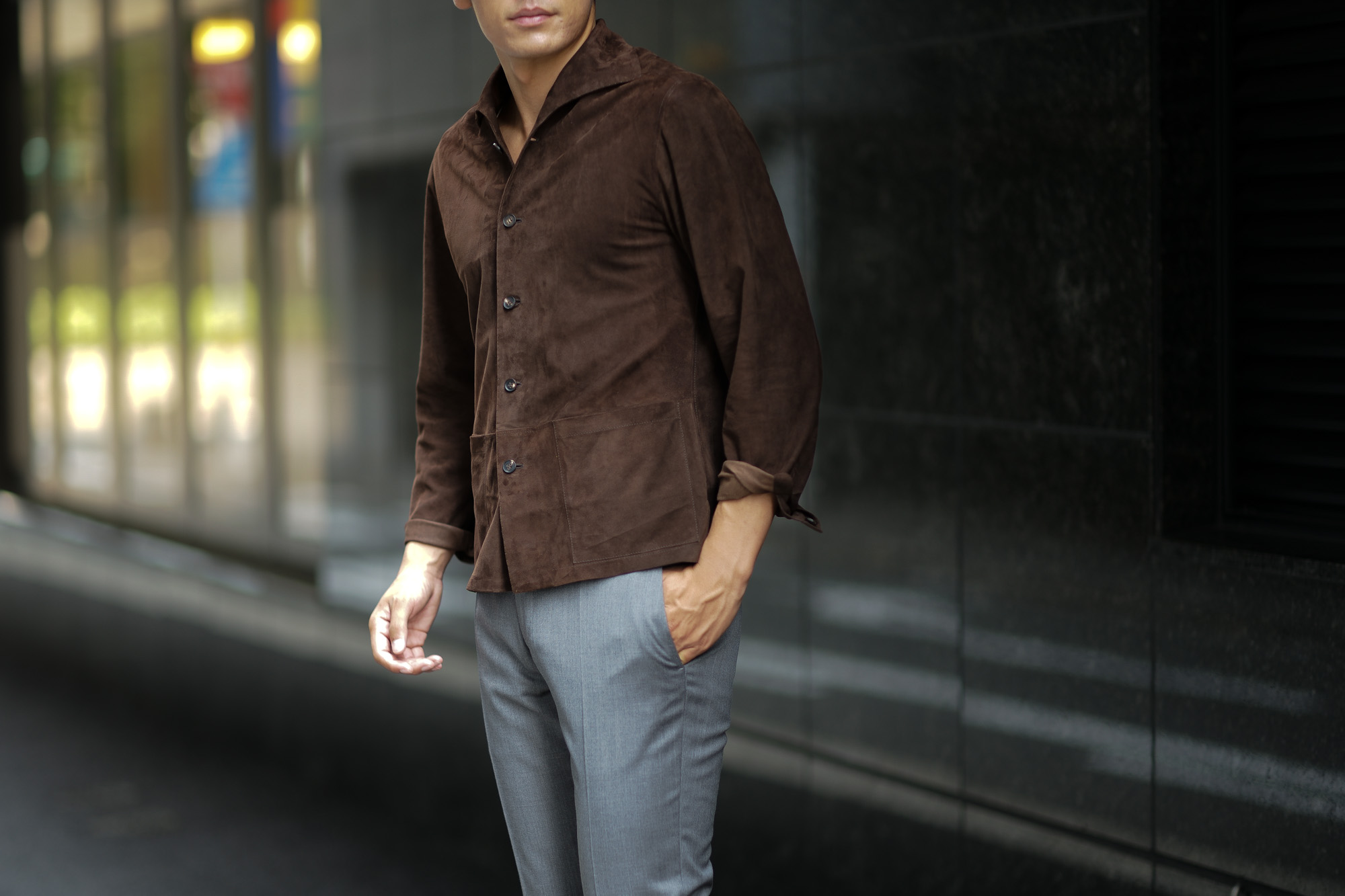 Alfredo Rifugio (アルフレード リフージオ) SS326 CAMOSCIO Summer Suede Leather Shirts サマースウェード レザーシャツ BROWN (ブラウン) made in italy (イタリア製) 2019 春夏 alfredorifujio アルフレードリフージオ 愛知 名古屋 Alto e Diritto アルト エ デリット alto e diritto アルトエデリット レザージャケット 素肌にレザー 42,44,46,48,50,52