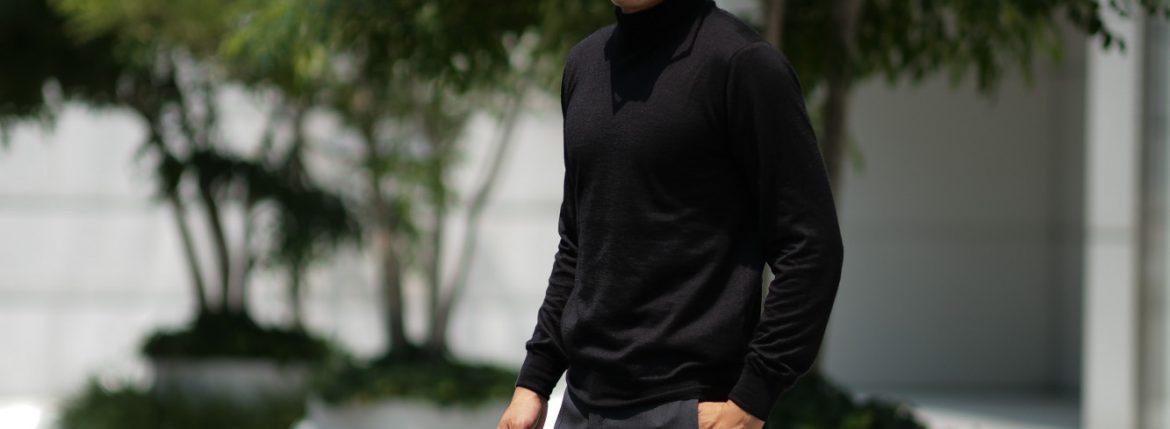 Cruciani (クルチアーニ) Silk Cashmere Turtle Neck Sweater (シルクカシミヤ タートルネック セーター) ハイゲージ シルクカシミヤニット セーター BLACK (ブラック・NERO) made in italy (イタリア製) 2018 秋冬新作 cruciani silkcashmere タートルネック カシミアタートル　カシミヤタートル 愛知 名古屋 ZODIAC ゾディアック alto e diritto アルトエデリット altoediritto