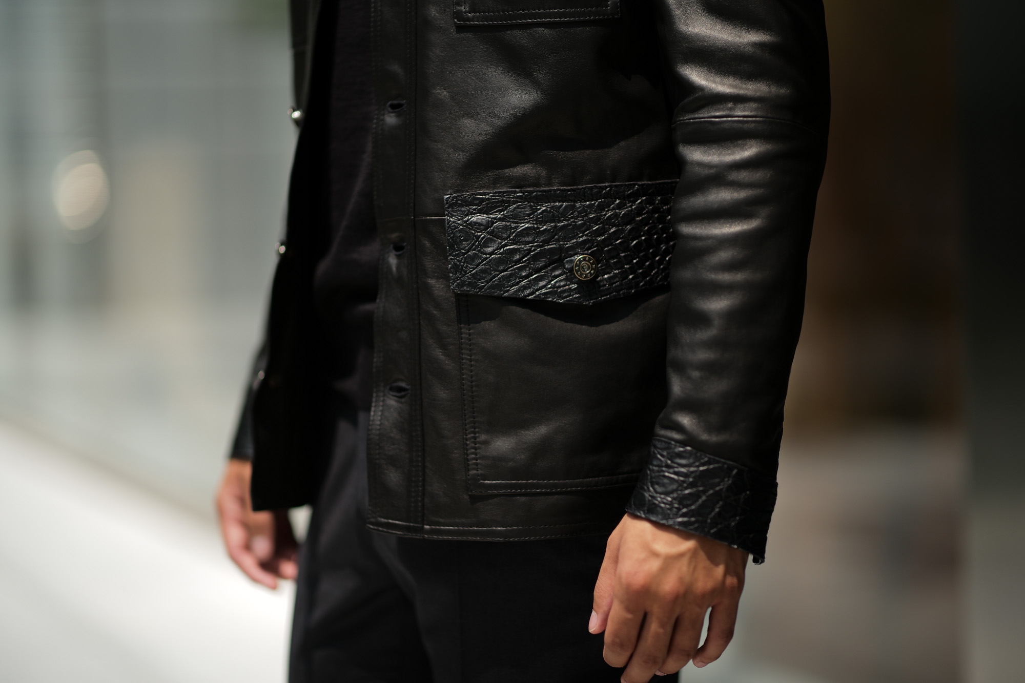 EMMETI (エンメティ) JAXON COCCODRILLO (ジャクソン コッコドリッロ) Lambskin Nappa Leather × Crocodile Leather ラムナッパレザー × クロコダイルレザー ジャケット NERO (ブラック・190/1) Made in italy (イタリア製) 2018 秋冬 【ご予約受け付け中】 emmeti エンメティ 愛知 名古屋 Alto e Diritto アルト エ デリット