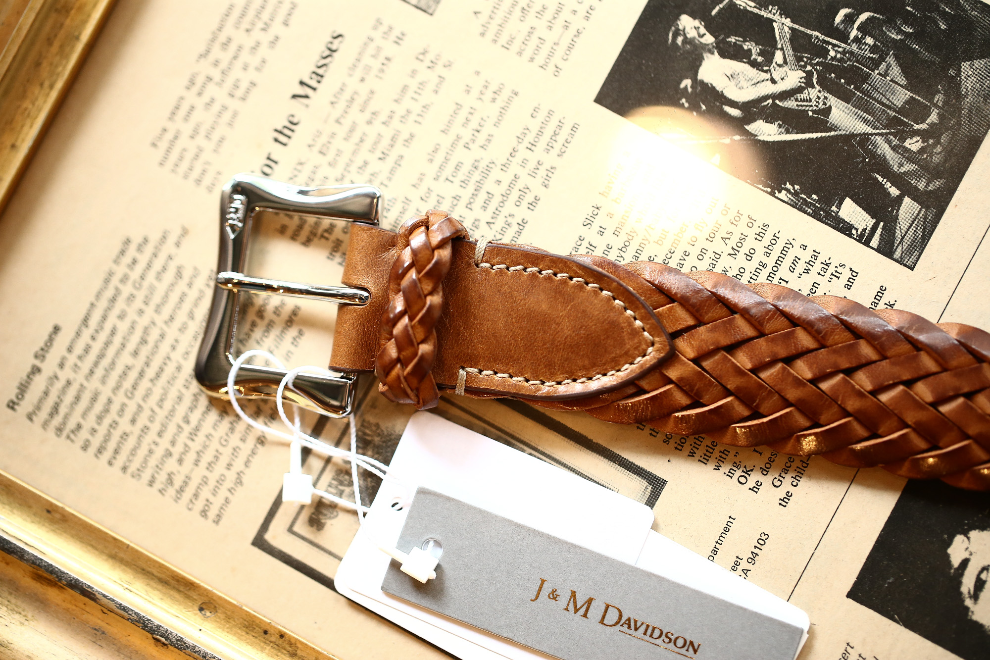 J&M DAVIDSON (ジェイアンドエムデヴィッドソン) ENVELOPE BUCKLE TIP END PLAITED BELT 30MM (エンベロープバックルチップエンドプレーテッドベルト 30mm) 1364 CALF LEATHER (カーフレザー) プンターレ メッシュベルト TAN (タン・290) Made in italy (イタリア製) 愛知 名古屋 Alto e Diritto アルト エ デリット jmdavidson ジェイエムデヴィッドソン ベルト メッシュ