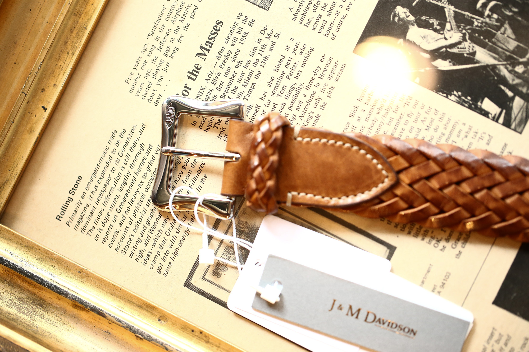 J&M DAVIDSON (ジェイアンドエムデヴィッドソン) ENVELOPE BUCKLE TIP END PLAITED BELT 30MM (エンベロープバックルチップエンドプレーテッドベルト 30mm) 1364 CALF LEATHER (カーフレザー) プンターレ メッシュベルト TAN (タン・290) Made in italy (イタリア製) 愛知 名古屋 Alto e Diritto アルト エ デリット jmdavidson ジェイエムデヴィッドソン ベルト メッシュ