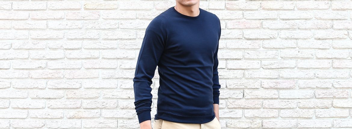 JOHN SMEDLEY (ジョンスメドレー) SICILY (シシリー) 30G Merino Wool (30ゲージメリノウール) クルーネックセーター NAVY (ネイビー) Made in England (イギリス製)　2018 秋冬 johnsmedley ジョンスメドレー 愛知 名古屋 ZODIAC ゾディアック alto e diritto アルトエデリット