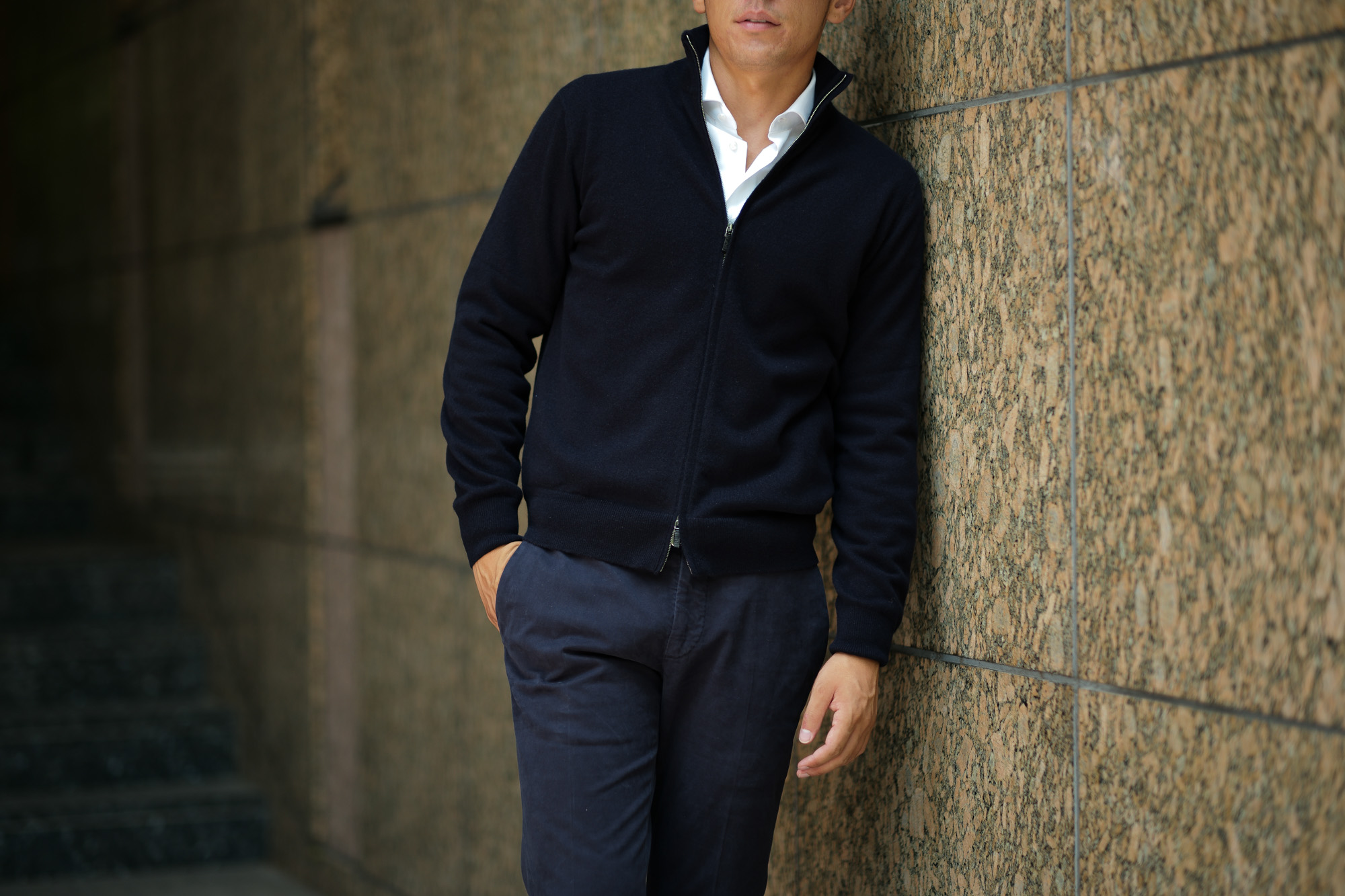 Cruciani (クルチアーニ) Cashmere Zip Up Cardigan (カシミヤ ジップアップ カーディガン) Cashmere 100% ハイゲージ カシミヤニット カーディガン NAVY (ネイビー・201473) made in italy (イタリア製) 2018 秋冬新作 愛知 名古屋 Alto e Diritto アルト エ デリット alto e diritto アルトエデリット