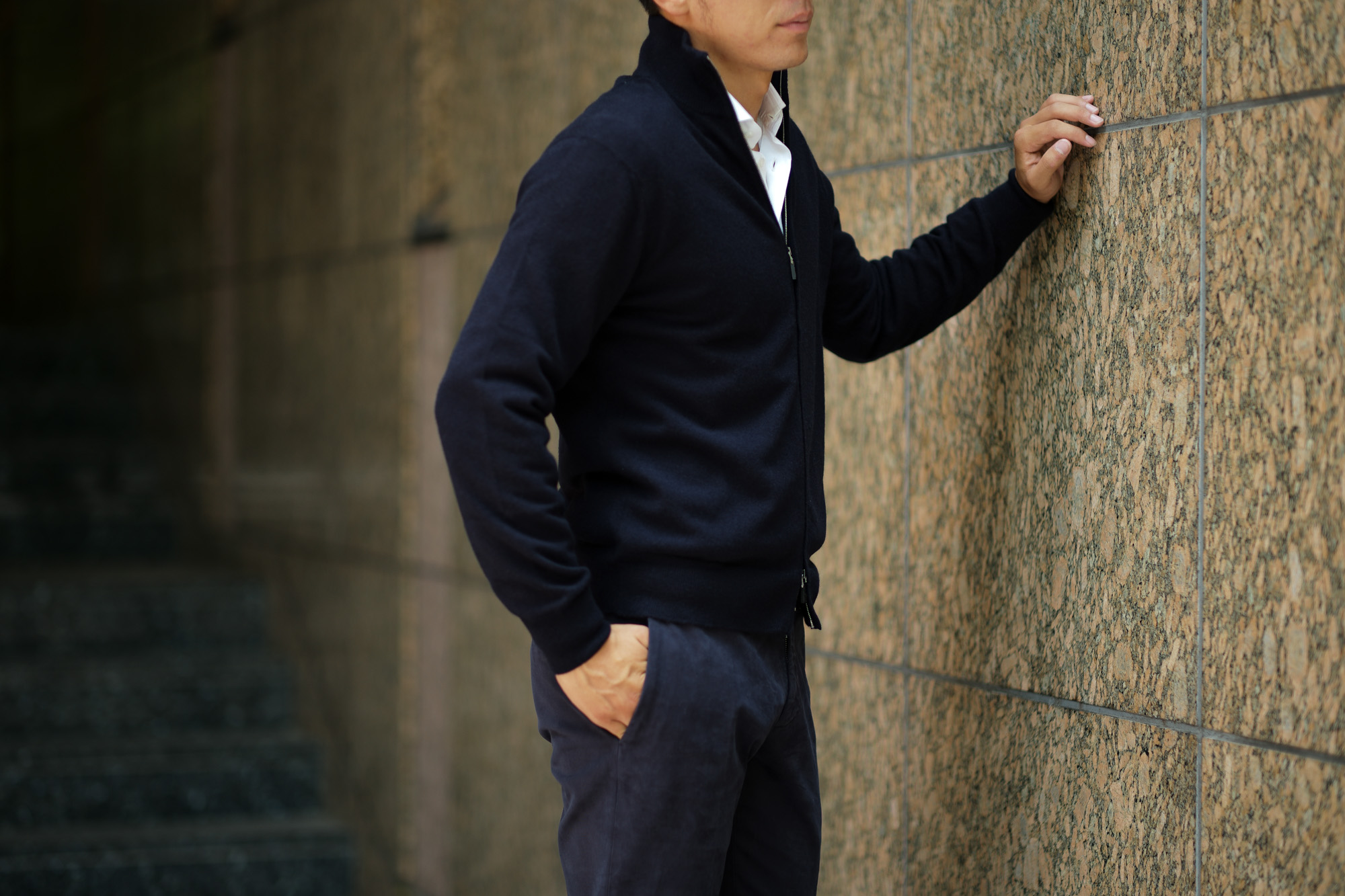 Cruciani (クルチアーニ) Cashmere Zip Up Cardigan (カシミヤ ジップアップ カーディガン) Cashmere 100% ハイゲージ カシミヤニット カーディガン NAVY (ネイビー・201473) made in italy (イタリア製) 2018 秋冬新作 愛知 名古屋 Alto e Diritto アルト エ デリット alto e diritto アルトエデリット